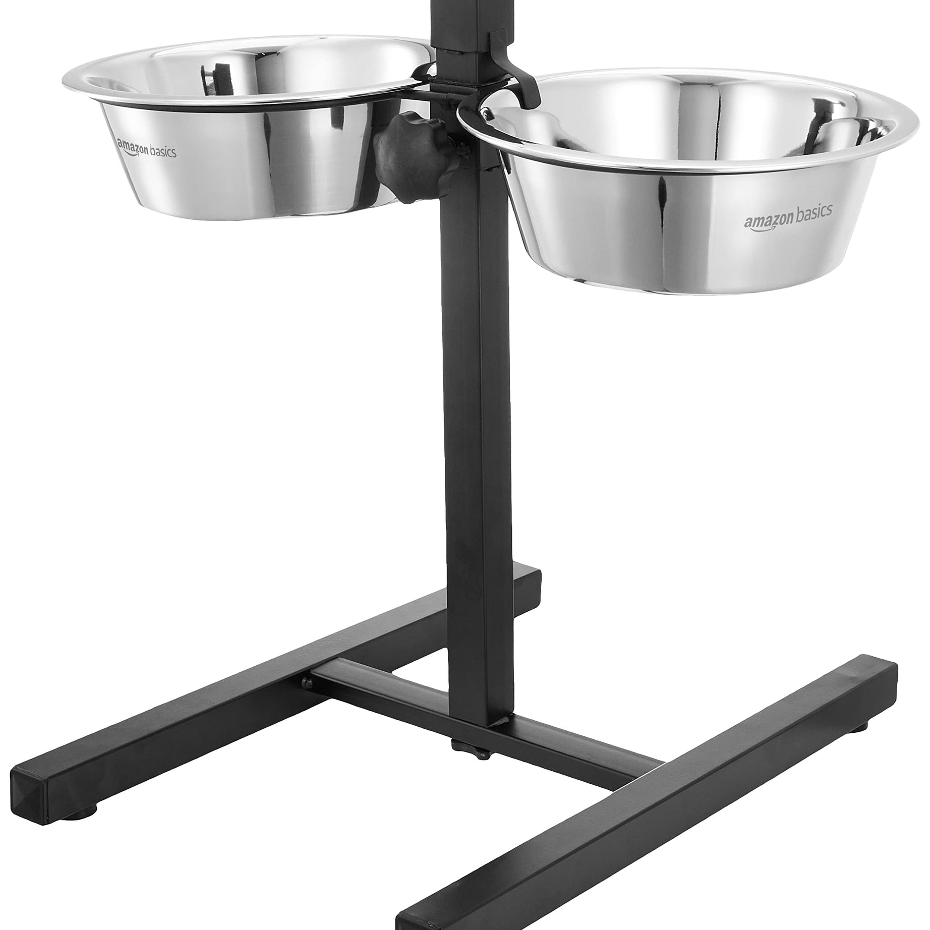 amazon basics Adjustable Double Diner for Food and Water for Dog & Cat, with H-Base and Two Removable Stainless Steel Bowls 2 X 1500 Ml