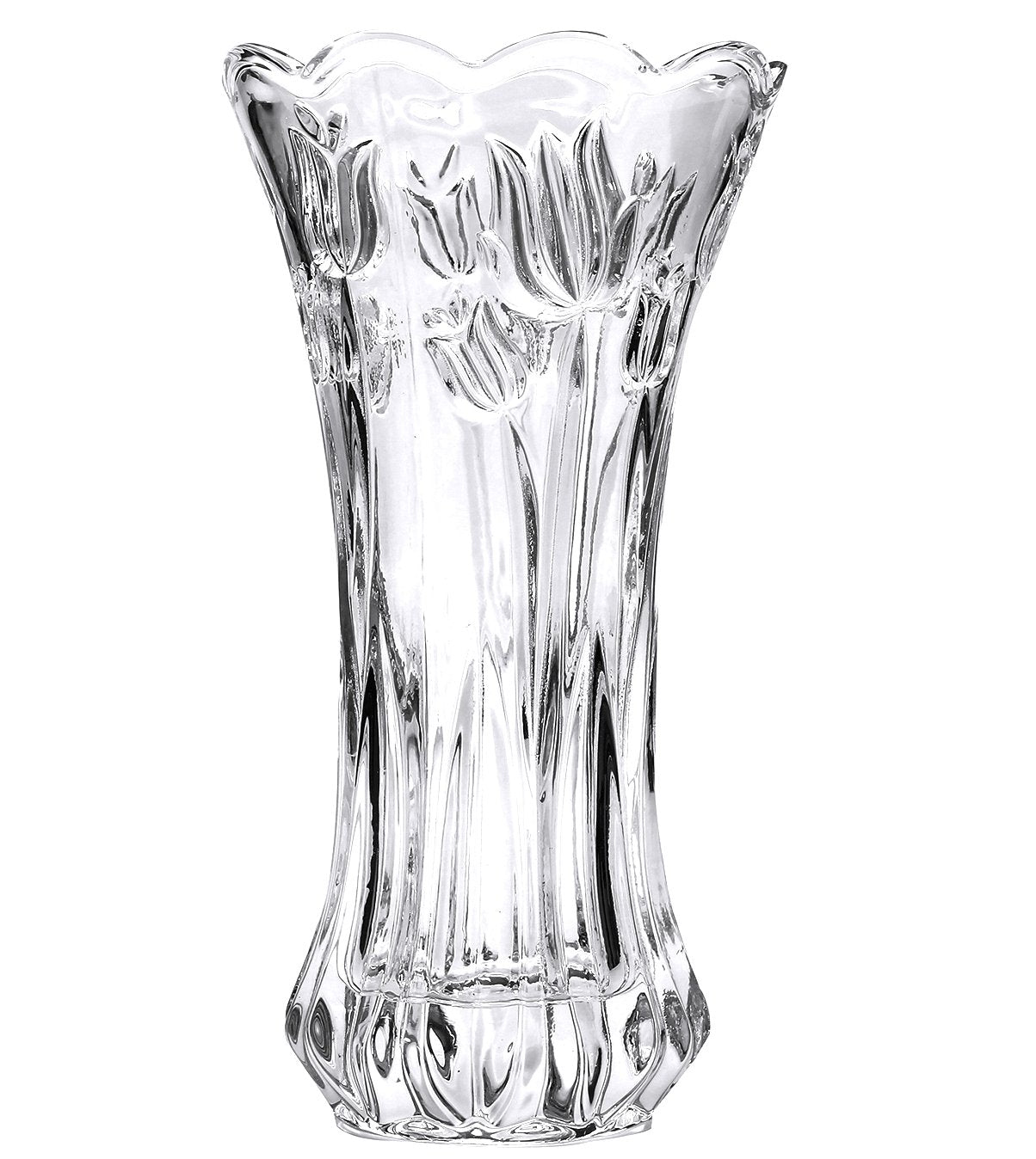 Slymeay Modern Flower Vase Tulips Pattern Large Size Glass Thickening Design Home Decor,Wedding Vase Or Gift-9.4" High X4.9 Wide,Clear,With Color Box