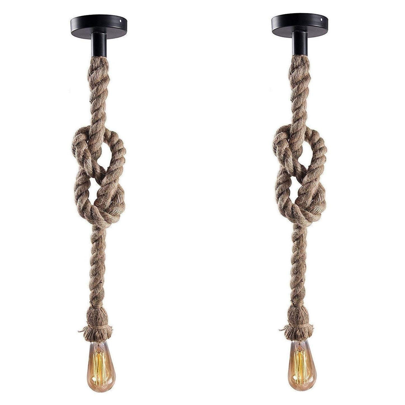 Desidiya Pendant Rope Lights E27 for Ceiling Hanging, Bulb Not Included- 40W, Pack of 2 (Beige)