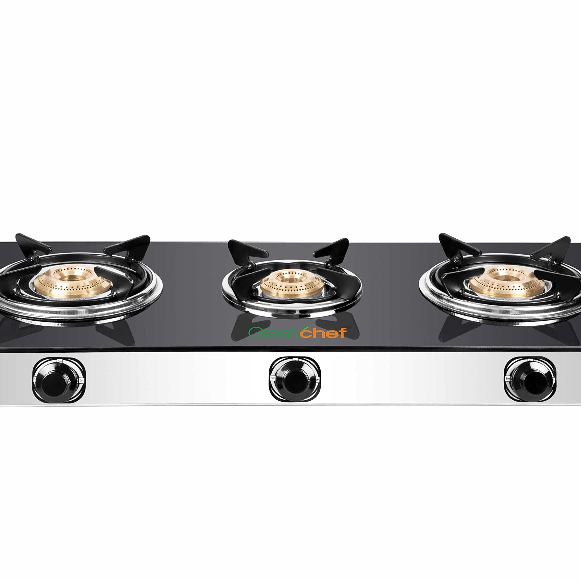 GREENCHEF Popular Glass cook top 3 Burner Gas stove,Stainless Steel Body (Manual Ignition)