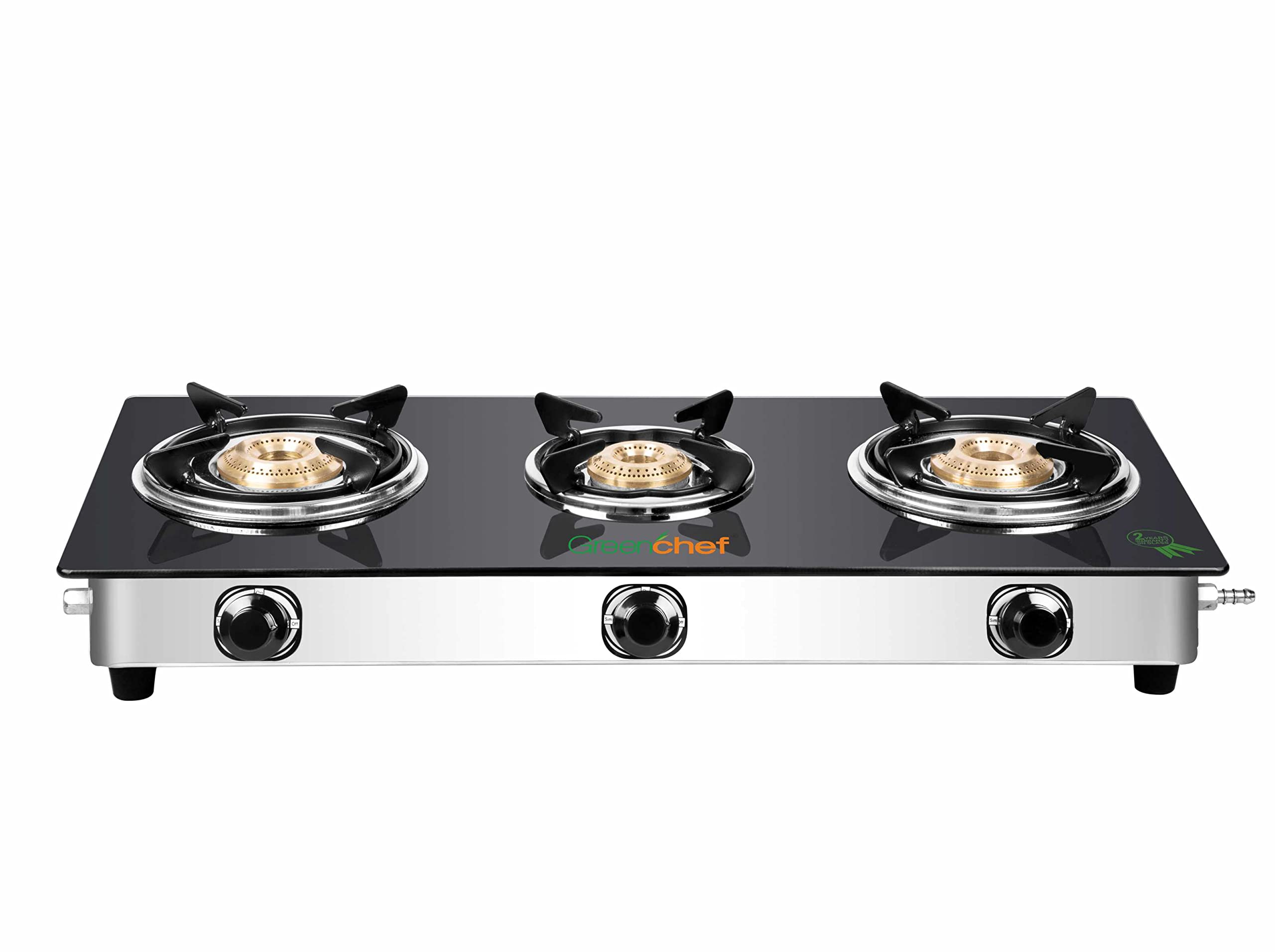 GREENCHEF Popular Glass cook top 3 Burner Gas stove,Stainless Steel Body (Manual Ignition)