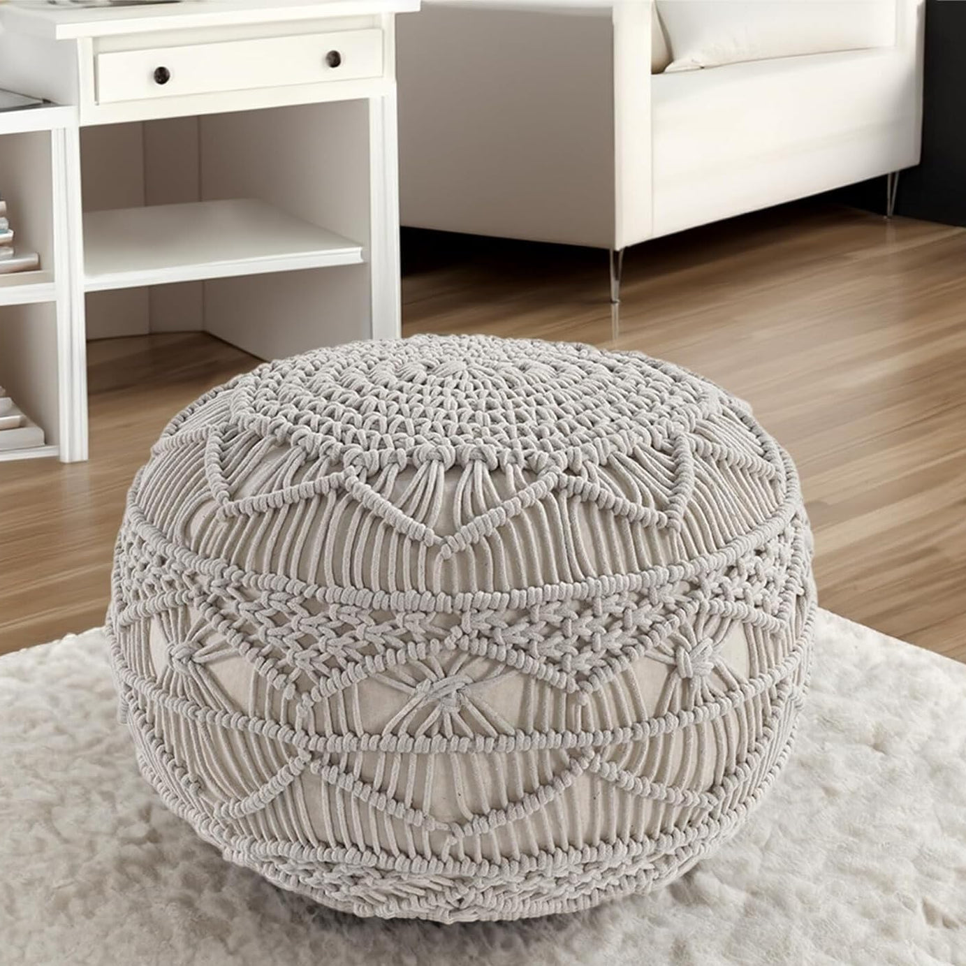 Generic Cotton You&We Premium Attractive Macrame Pouf Pouffe Size-48X48X40 Cm - Multicolor