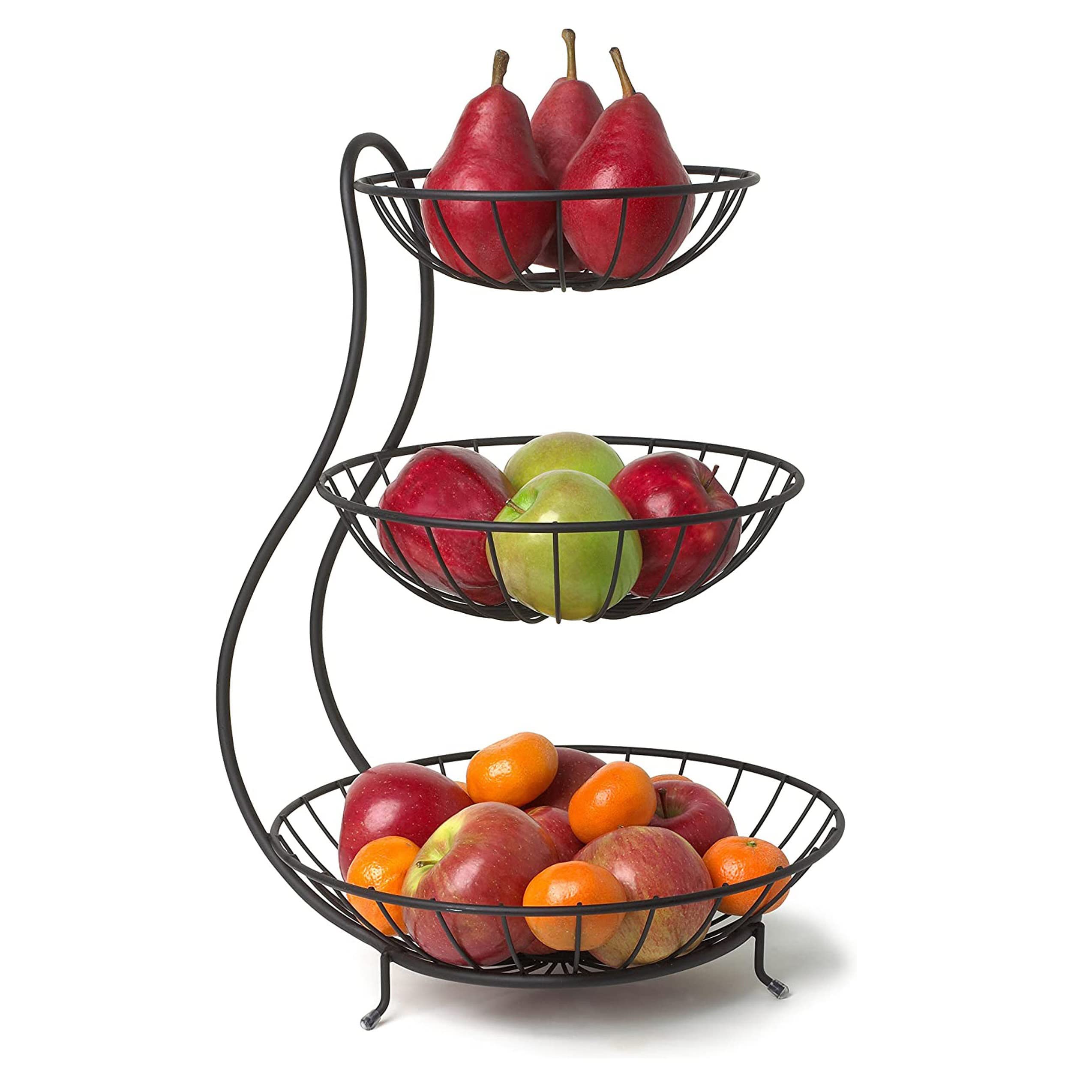 SMARTSLIDE 3 Tier Steel Fruit and Vegetable Basket for Kitchen - Fruit Basket for Dining Table - Fruit Bowl | Fruit and Vegetable Stand for Kitchen | Counter Top Fruit Rack, Tiered Shelf