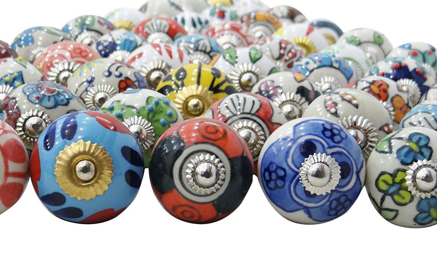 Lot of 6 Pcs Assorted Multicolor Ceramic Drawers Knobs Door Cupboard Pulls Indian Mix Knobs