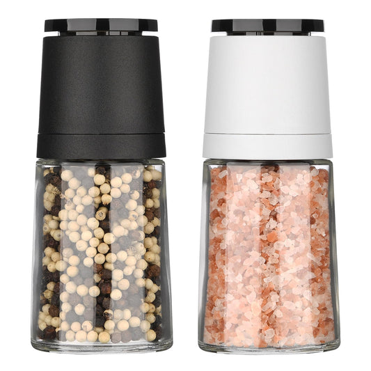 Hotder Salt and Pepper Grinder Set of Two, Salt and Pepper Shakers with Adjustable Ceramic Core& Glass Body, Salt and Pepper Mill for Spice and Barbecue