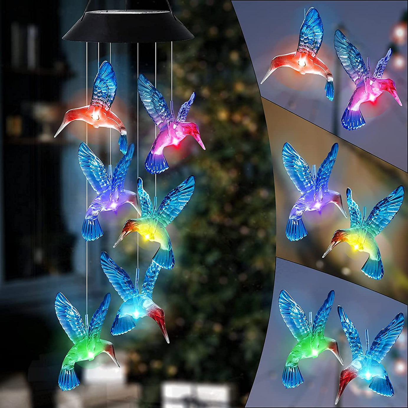 The Home Remedy Humming Bird Solar Power Outdoor Wind Chime | Home & Balcony Decoration | Gift Item | Feng Shui | Waterproof | Positive Energy Items For Home | Blue - Acrylic