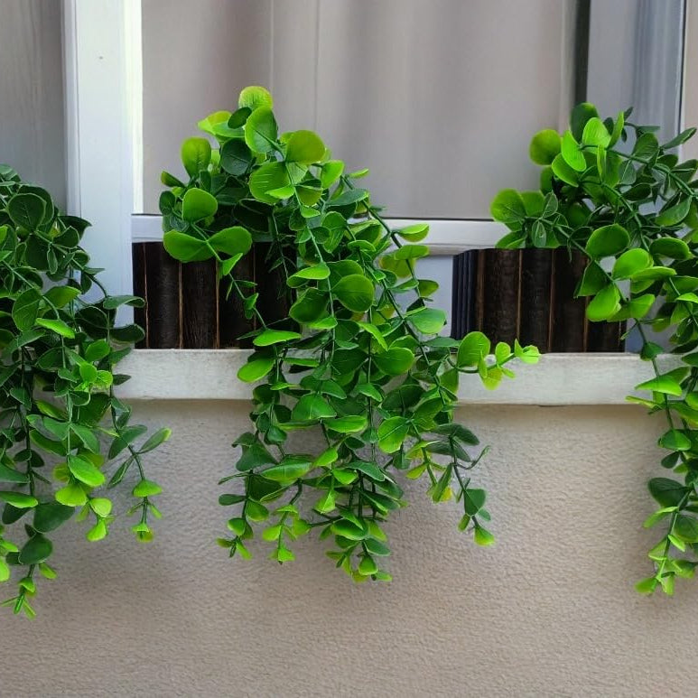 Ryme Pack of 3 Artificial falling Plants Natural Look with Wooden Pot for Home Office Decoration