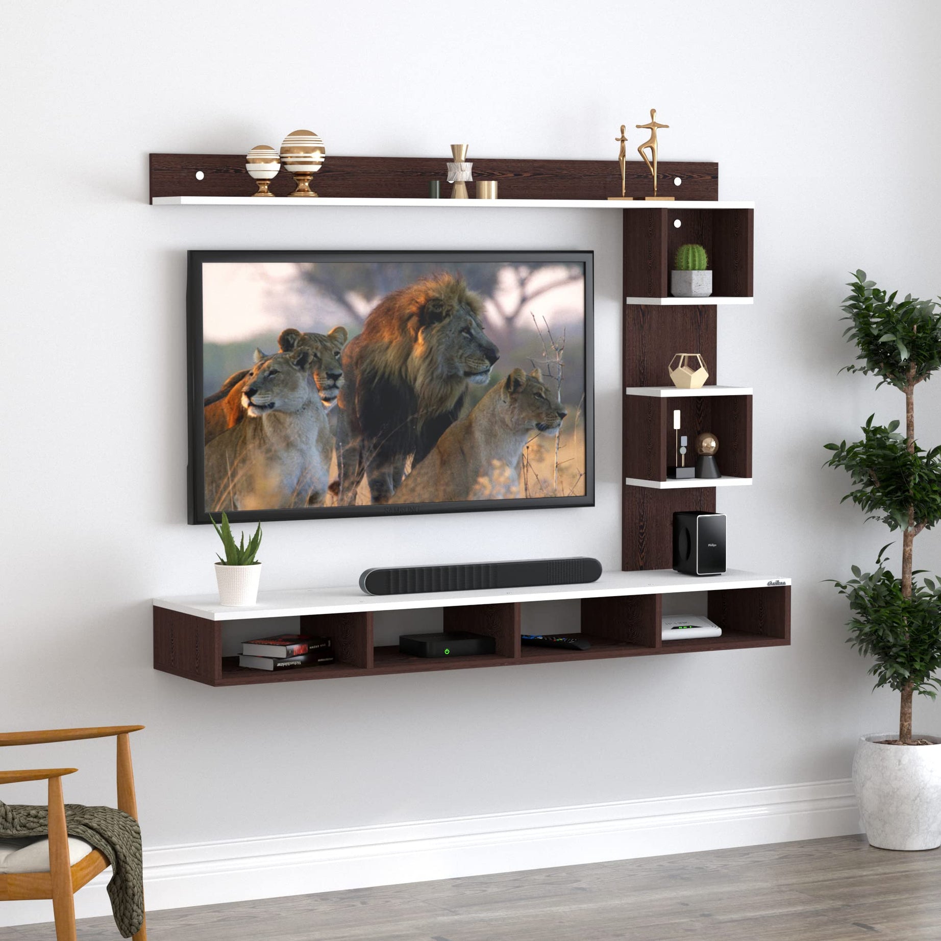 Anikaa Irina Engineered Wood Wall Mount TV Unit TV Stand TV Cabinet TV Entertainment Unit Set Top Box Stand (Wenge White) (Ideal for 43 Inch) (D.I.Y)