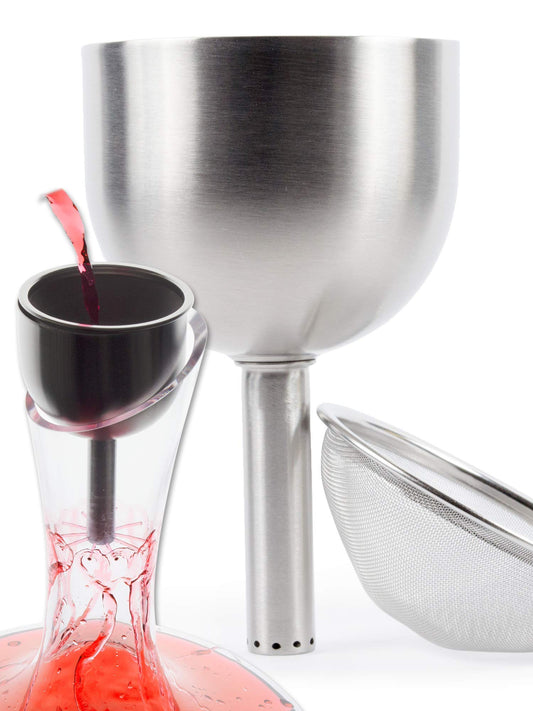 Bon Vivant : 3in1 Steel Funnel with Strainer (Wine Shower + Aerator + Filter) - Improves Wine & Clears Residues