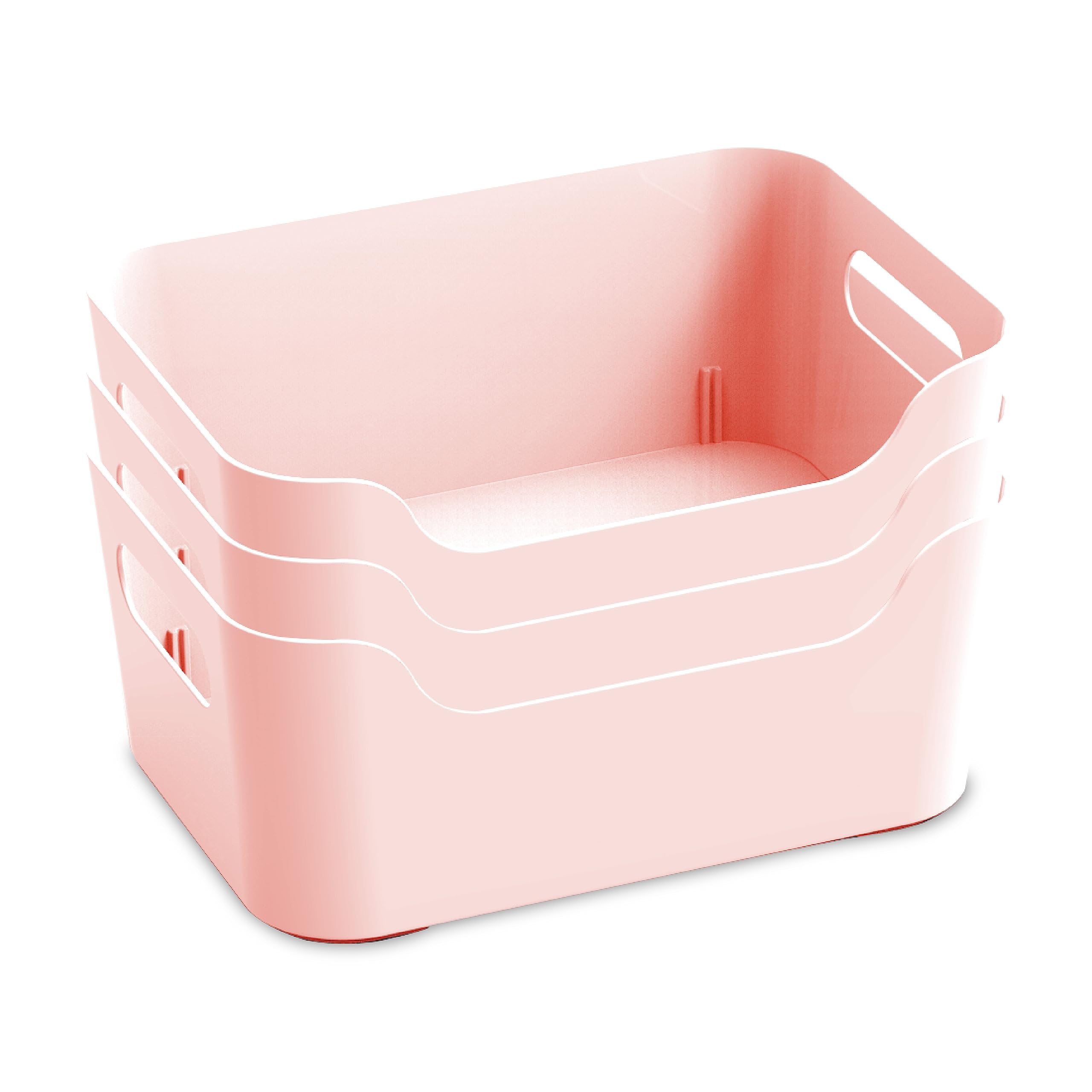 KOLORR Jolly Plastic Small Basket with Handle for Storage Box| Multipurpose Light Weight Plastic Baskets organiser for Clothes Toys Stationary Cosmetics Livingroom Bathroom | Pack of 3 - Pink