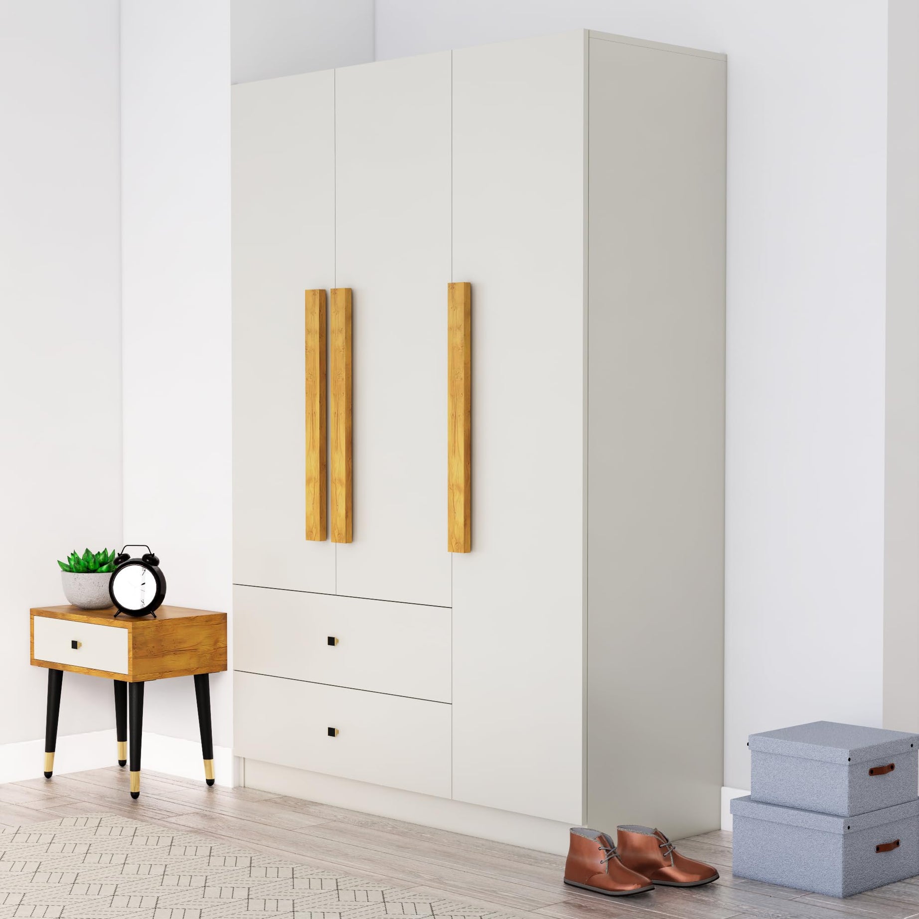 Bniture Wooden Almirah for Clothes, Door for Bedroom, 2 Door Wardrobe with Drawer & Hanging Space (45D x 75W x 180H CM) ALL (HXWB108, Frosty White)