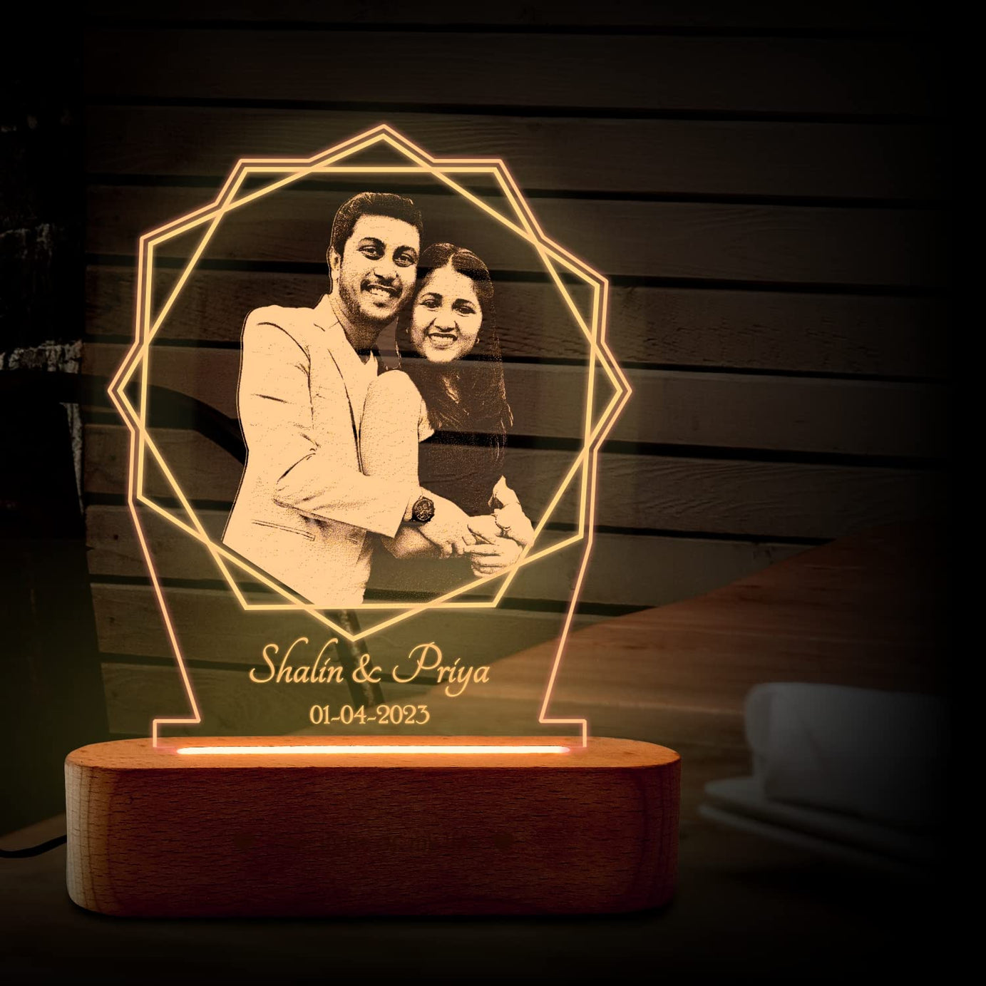 ZOCI VOCI Acrylic Anniversary Gift For Couple Special Personalized - Led Photo Frame | Customized Birthday Gift For Wife & Husband | Photo Lamps (Lotus), Multi