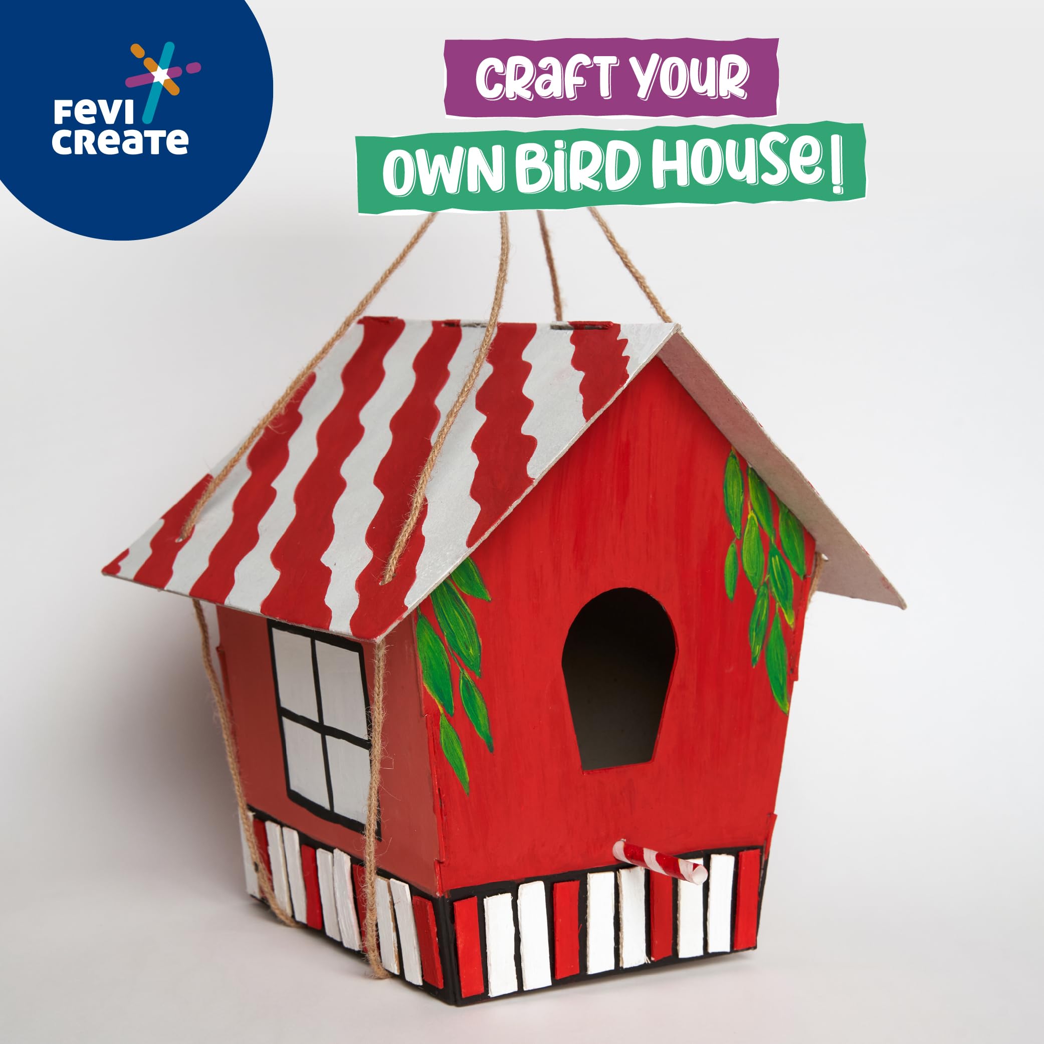 Fevicreate Bird House Art & Craft Kit | Craft, Paint and Hang a working Bird house in your garden | Boost child's creativity | Screen-Free Engagement | By Fevicol | Best Gift for Kids Age 5+ years