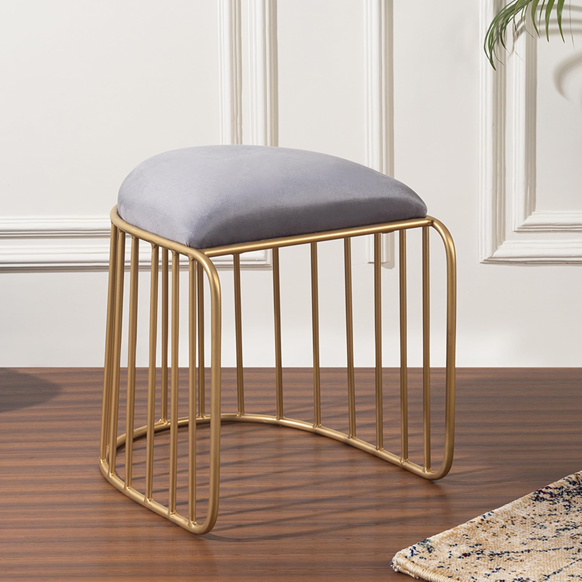 LUSHLIN Ottoman Pouffe Metallic Stool for Living Room with Golden Frame Ottoman Stool for Dressing Table Stool for Sitting U Shaped Puffy Side stool for living room, Bedroom (Grey)