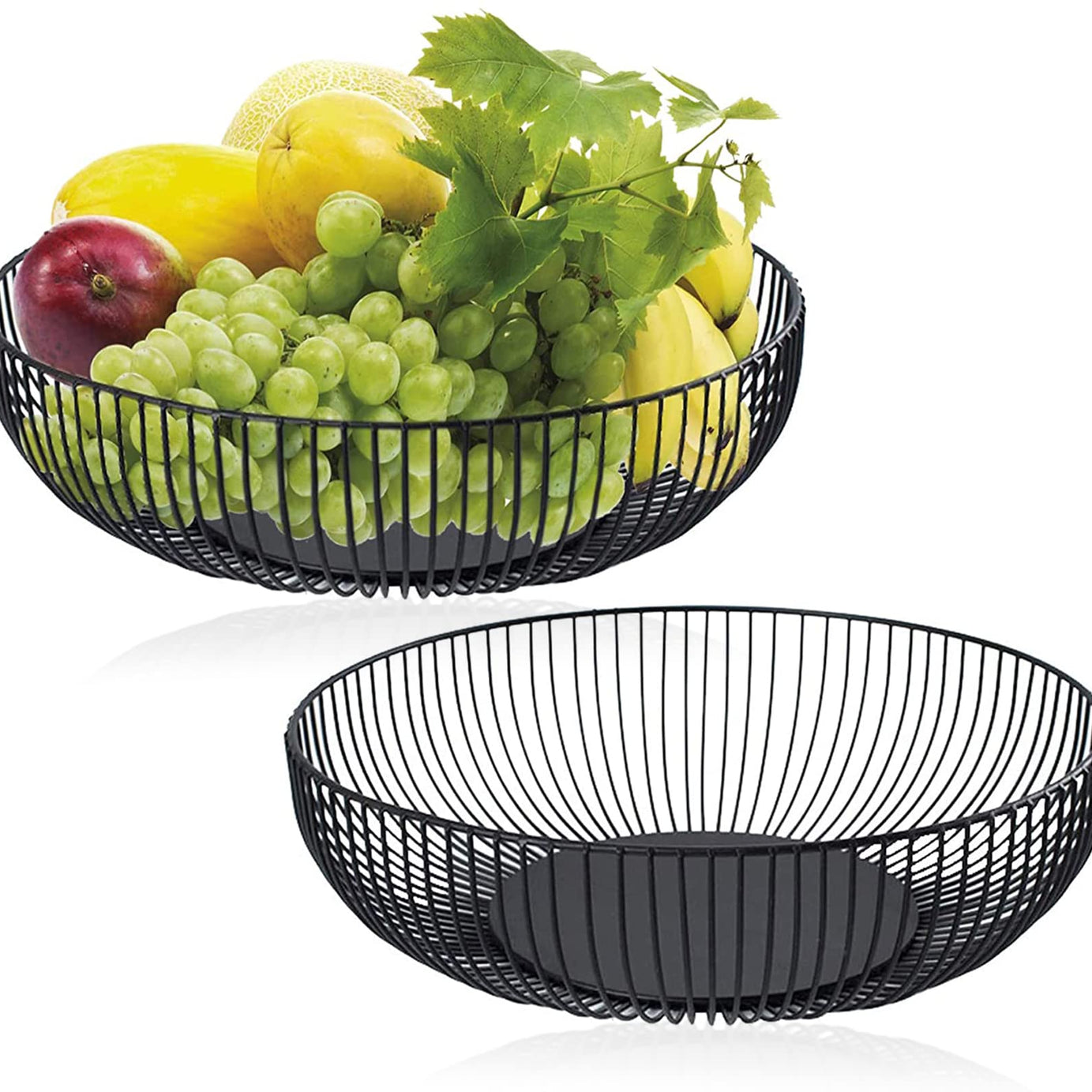 Yesland Metal Wire Fruit Basket- 11 x 6 x 3 Inches - Black Kitchen Countertop Fruit Bowl Vegetable Holder for Bread, Snacks, Households Items Storage for Kitchen/Livingroom