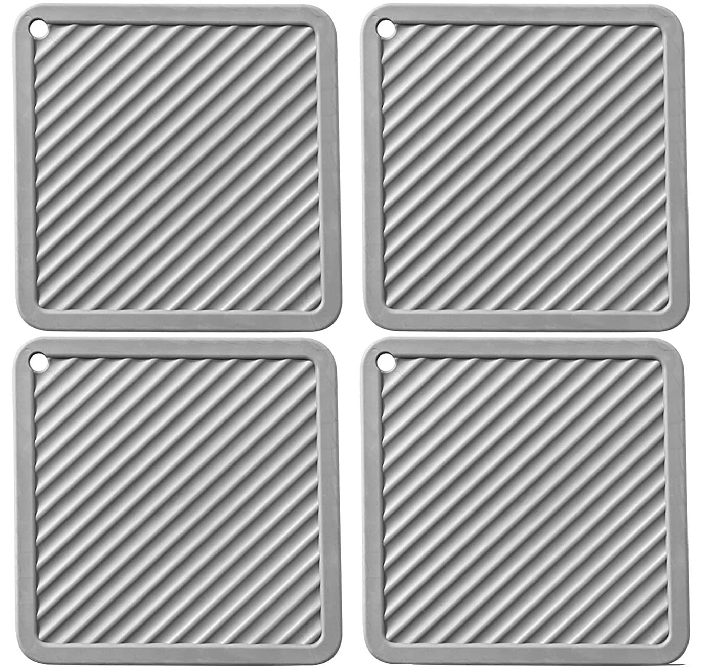 Trifecta Square Silicone Coasters Set of 4, Coasters for Drinks Modern Funny Colorful Cup Coasters for Coffee Table, Outdoor, Non-Slip & Heat Resistant Kitchen Pot Trivets Mats (Light Grey - 4)