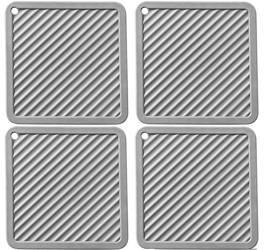 Trifecta Square Silicone Coasters Set of 4, Coasters for Drinks Modern Funny Colorful Cup Coasters for Coffee Table, Outdoor, Non-Slip & Heat Resistant Kitchen Pot Trivets Mats (Light Grey - 4)