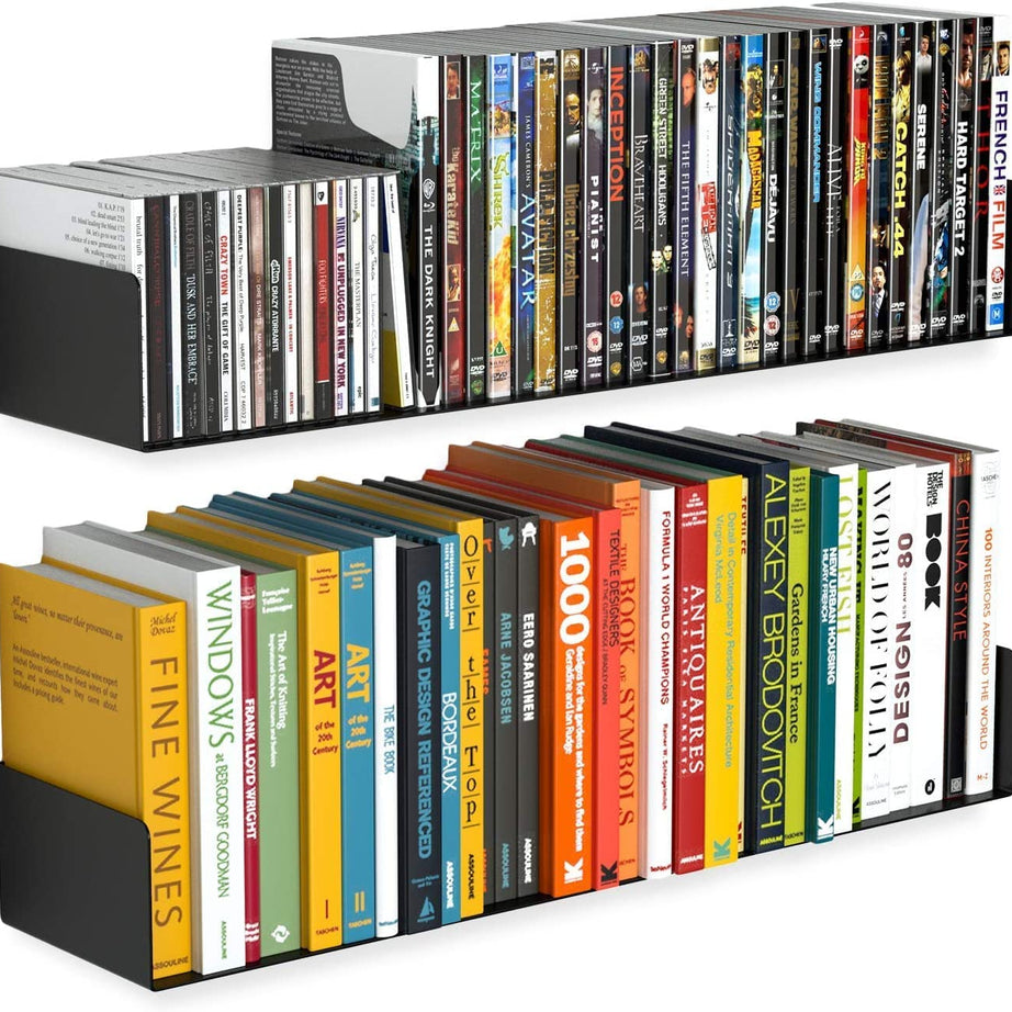 SHIOK DECOR Wall Mount Metal U Shape Shelf Book CD DVD Storage Display Bookcase Black Set of 2