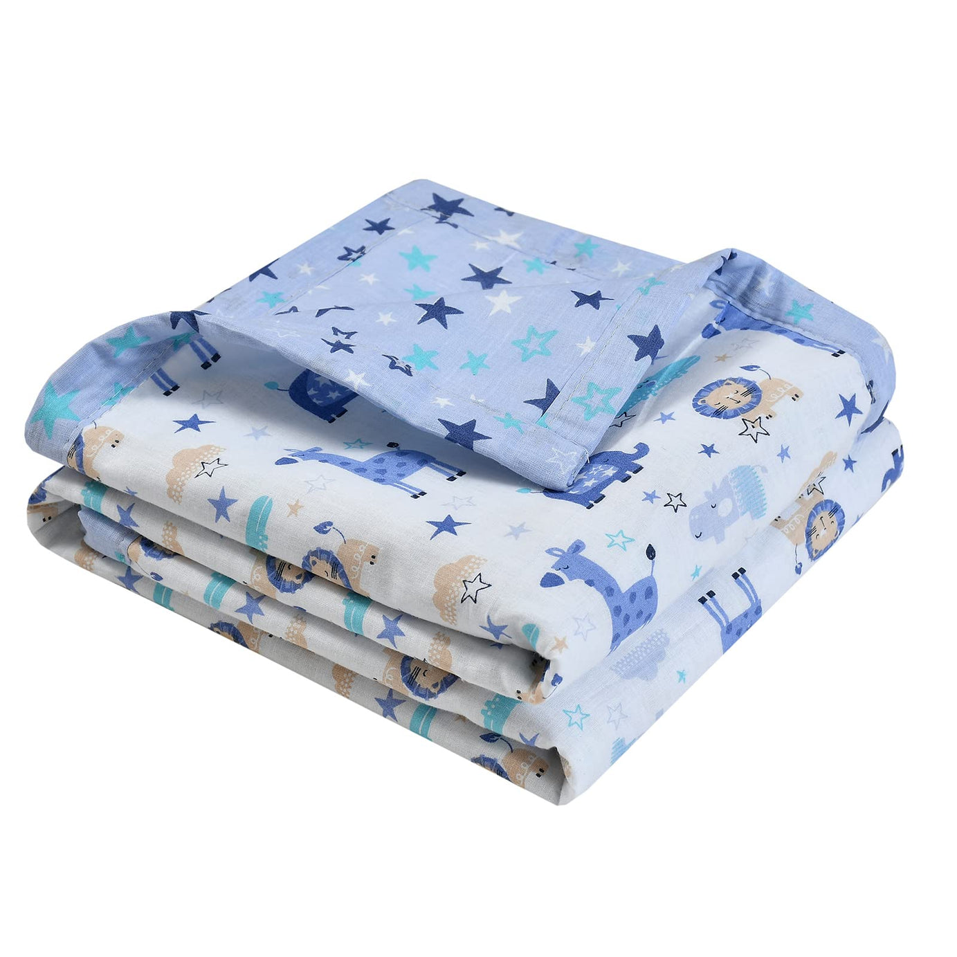 Florida Cotton Kids Reversible Baby Bed Blanket/AC Dohar (Blue, 100x140CM)