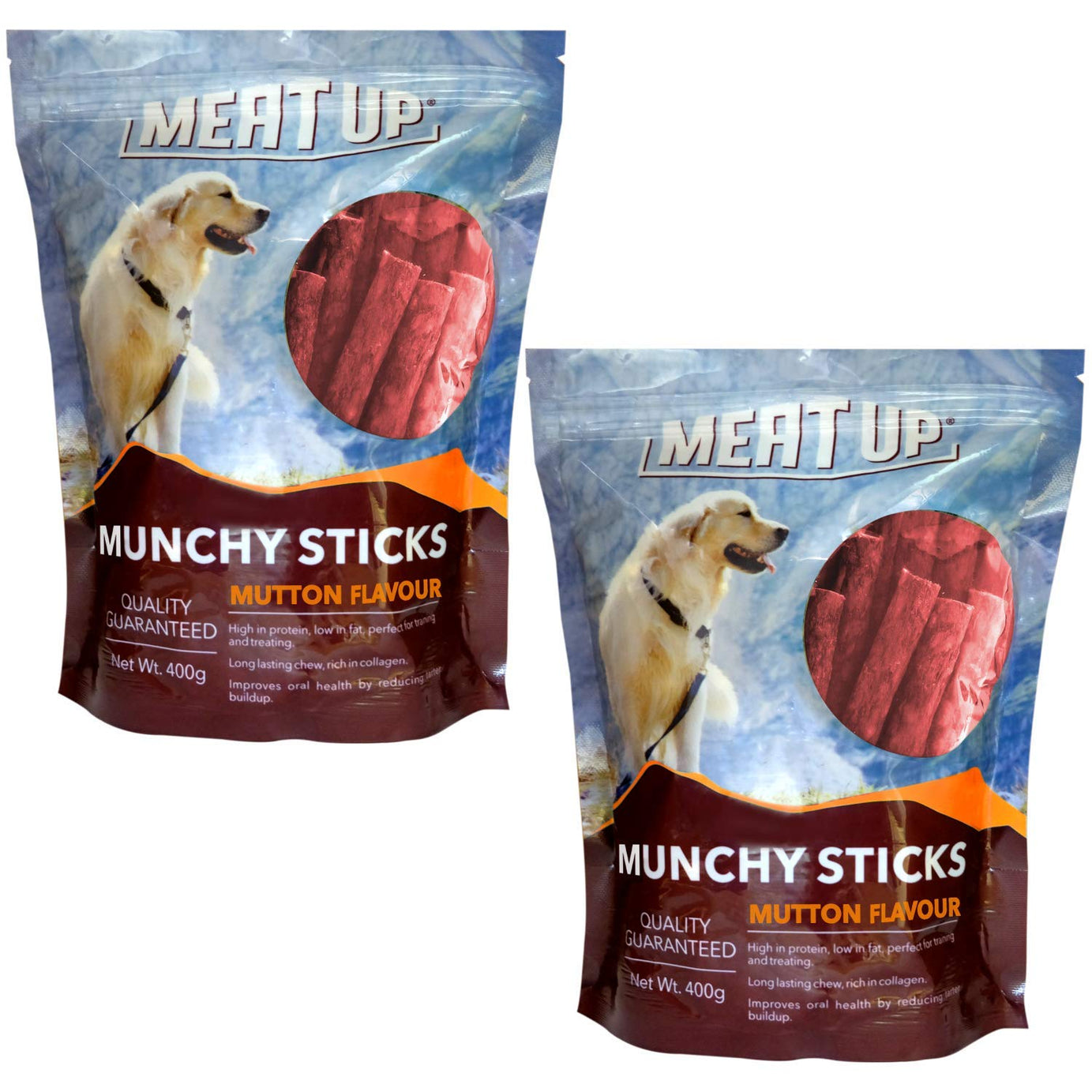 Meat Up Dog Treat Munchy Sticks, Mutton Flavour 400G (Buy 1 Get 1 Free ) Total 800G Pack - All Life Stages