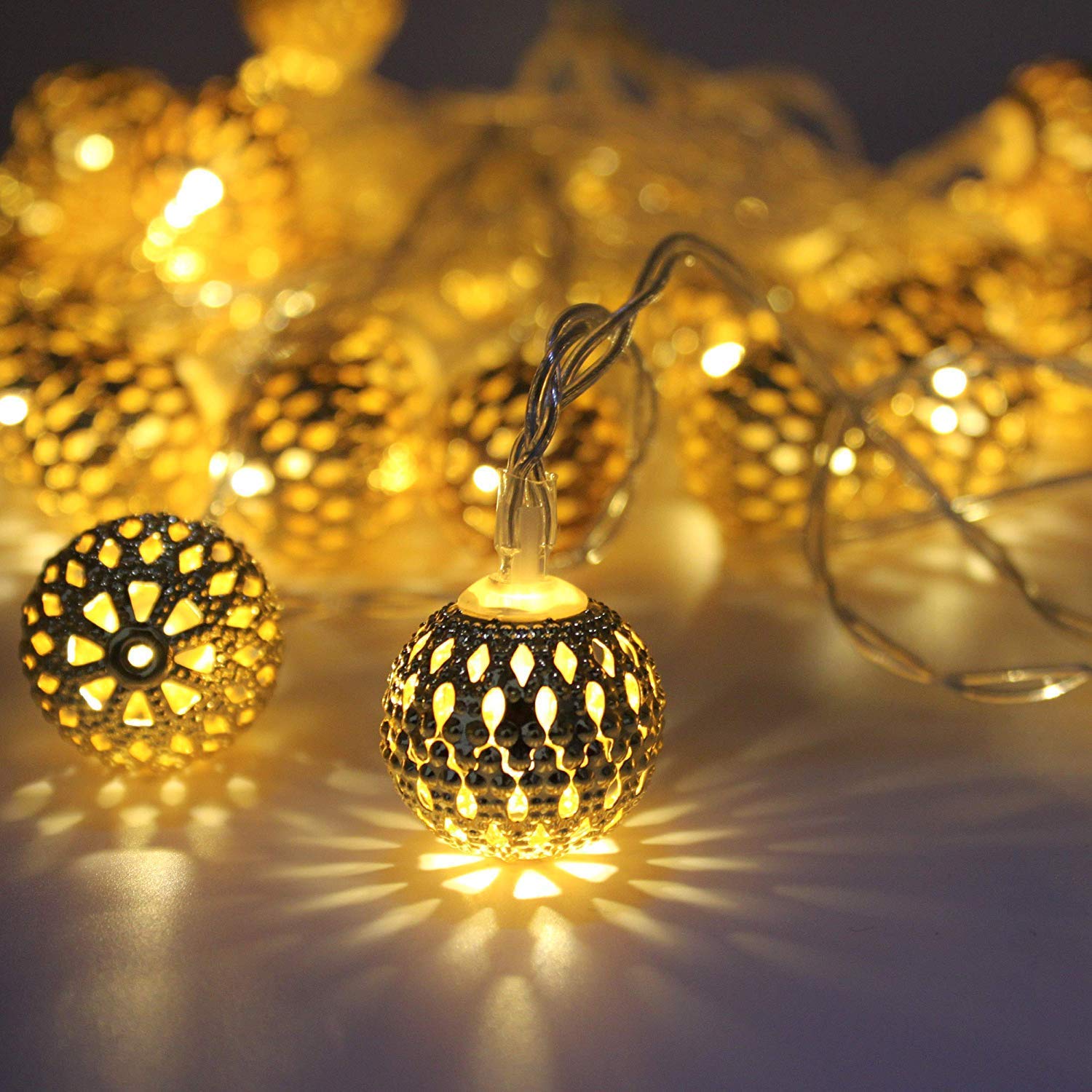 Litehom Moroccan Ball 11ft 16LED Fairy String Light, diwali lights for decoration for home, led lights for home decoration, diwali lights (Warm-White)