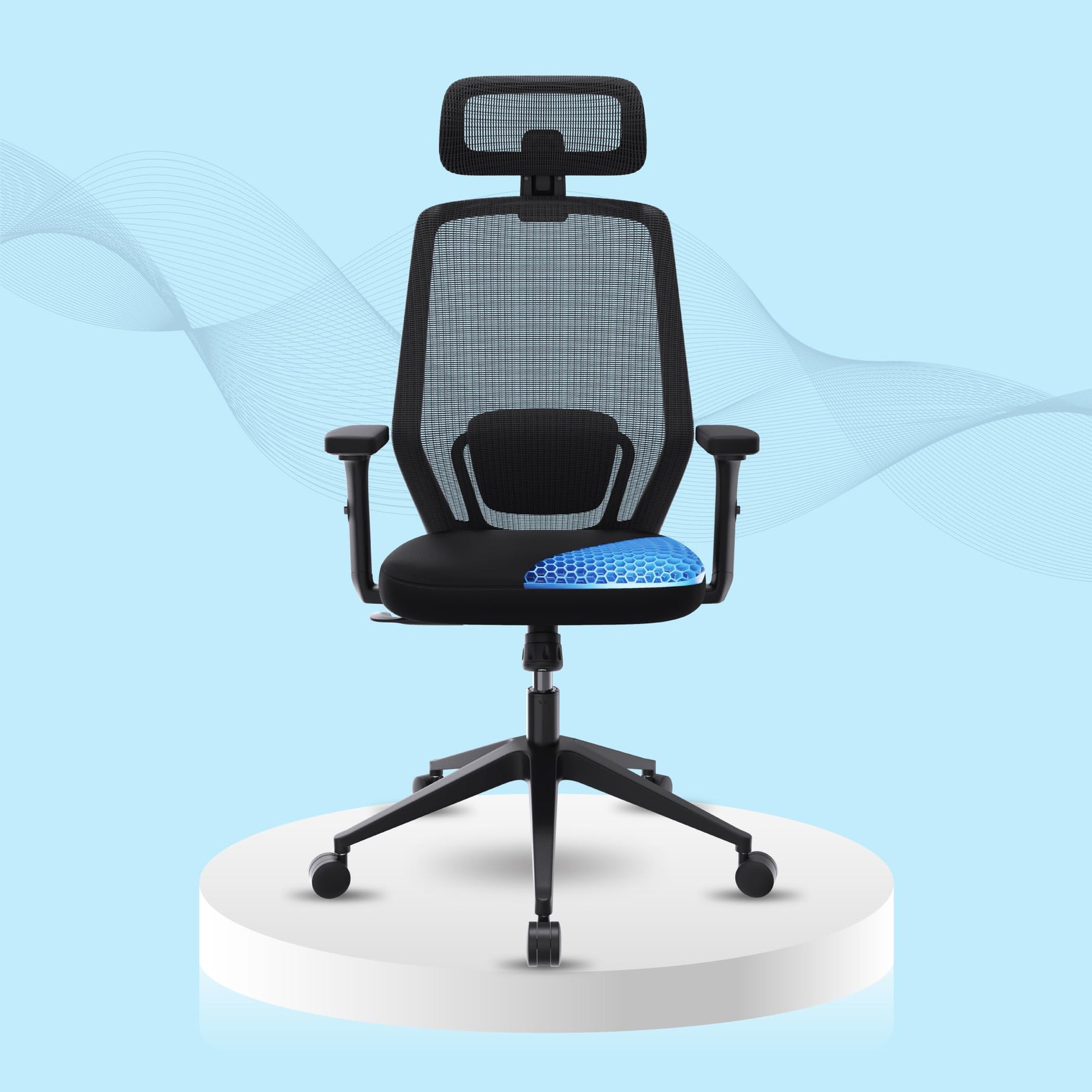 ErgoSmart by The Sleep Company - UNO OFFICE CHAIR | Patented SmartGRID Technology | Ergonomic Office Chair with Headrest & Adjustable Lumbar Support for Long Sitting Hours | Black