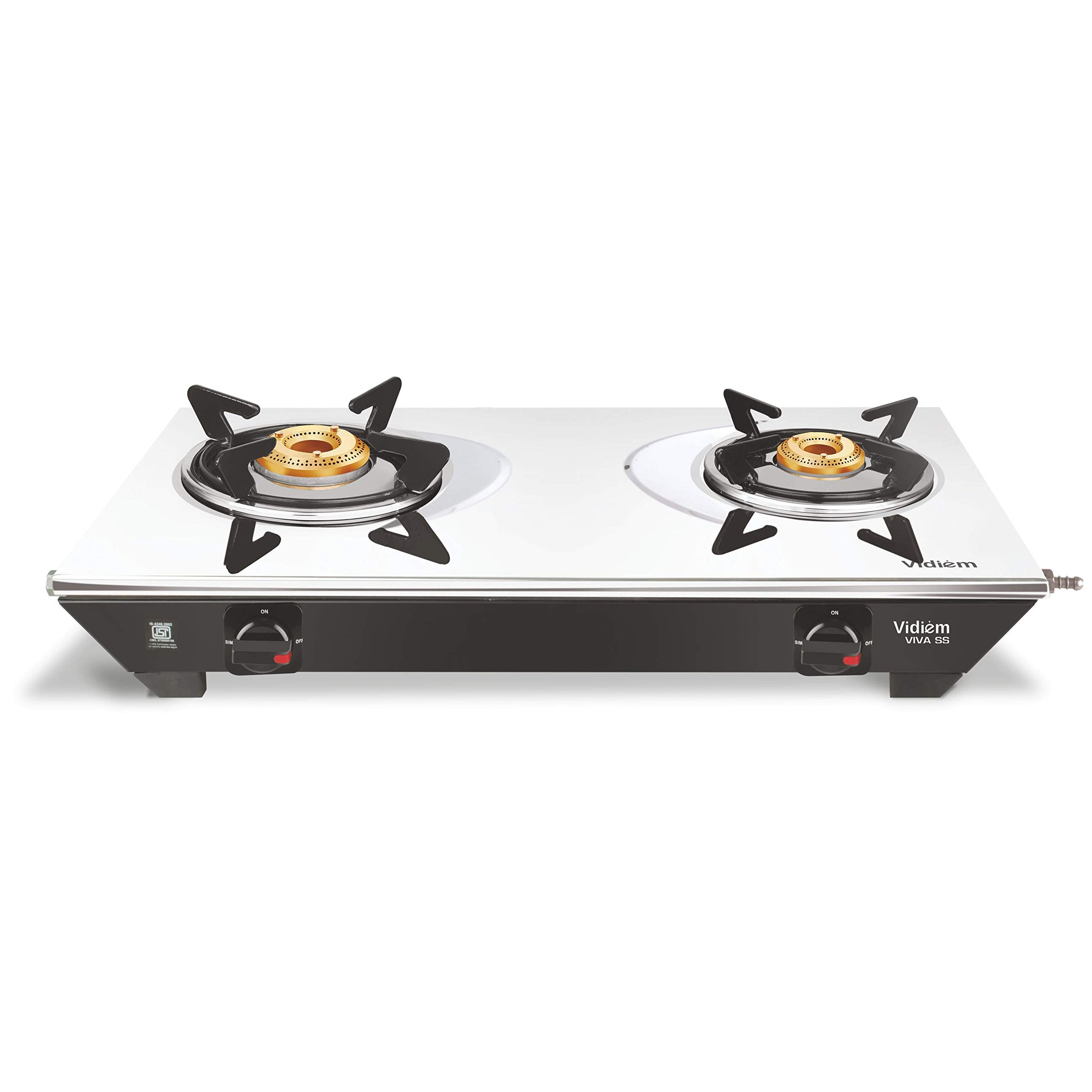 Vidiem Gas Stove SS2 196 A Viva (Silver & Black) | 2 Burner Stainless Steel | ISI Certified | Manual Ignition | 5 Years Warranty