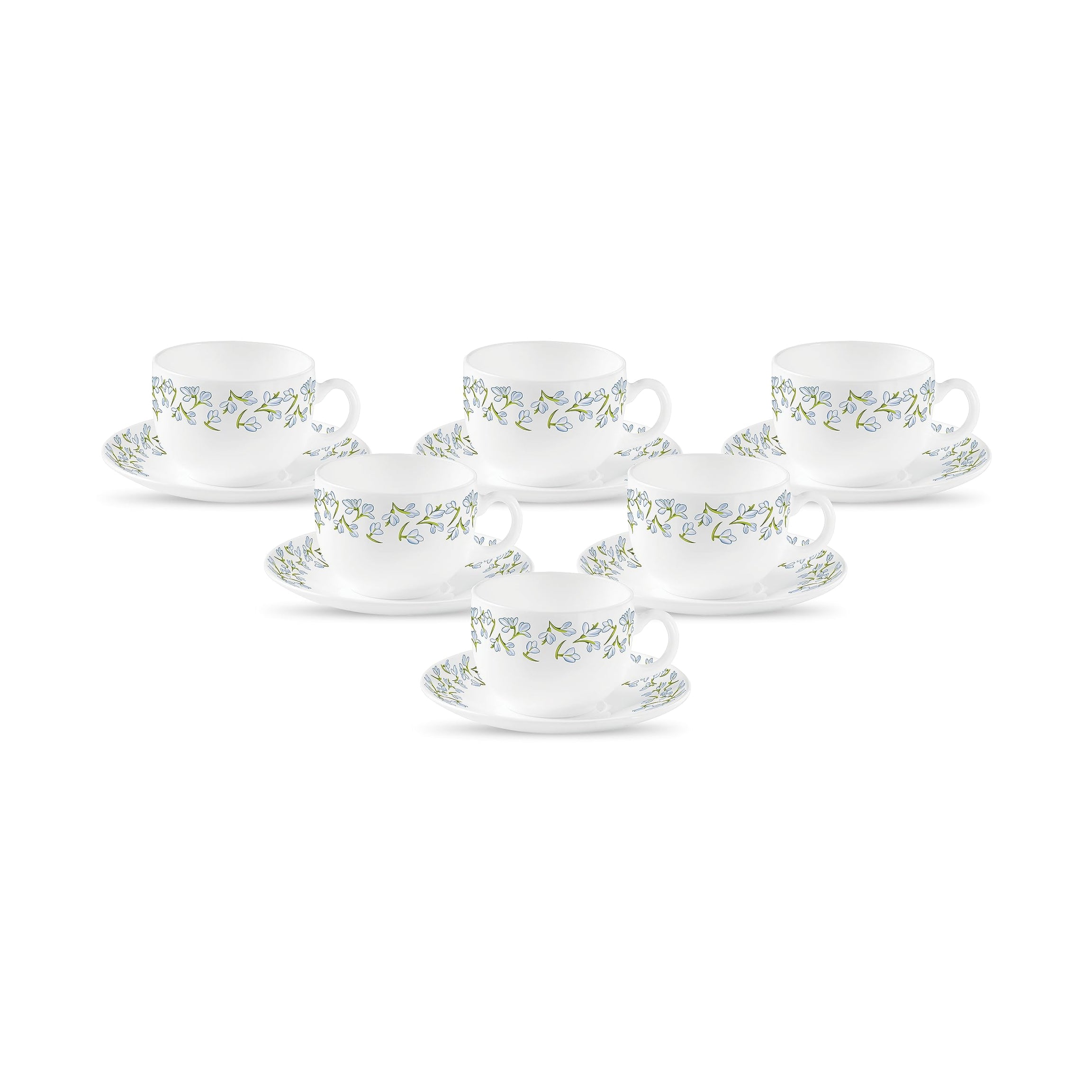 La Opala Diva, Pearl Collection Opal Glass Crockery | Cup & Saucer, Set of 12 | Silky Cluster, 160 ml | for Tea & Coffee | Microwave Safe | 100% Vegetarian | Extra Strong | Super Light | Super White