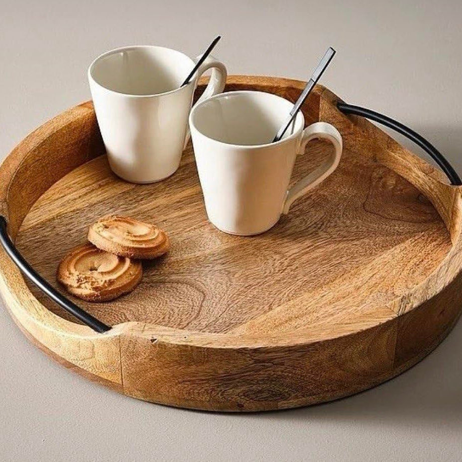 Craft Expertise Mango Wooden Serving Tray for Coffee/Tea/Drinks for Living Room/Restaurant, Rectangular (Rectangular)