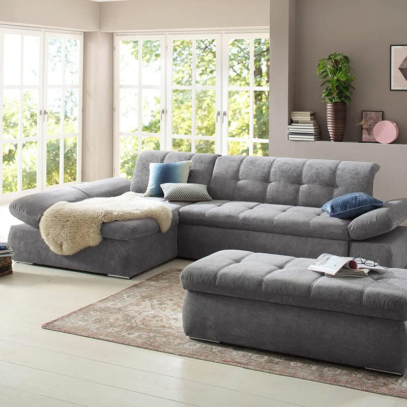 Fabrique Elementra L-Shaped Sofa Bed 5 Seater Linen Fabric Sofa Set - Premium Furniture for Home Office, Guests, and Contemporary, Comfortable Living Rooms (Left Hand Side) - Light Grey