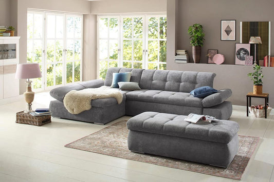 Fabrique Elementra L-Shaped Sofa Bed 5 Seater Linen Fabric Sofa Set - Premium Furniture for Home Office, Guests, and Contemporary, Comfortable Living Rooms (Left Hand Side) - Light Grey