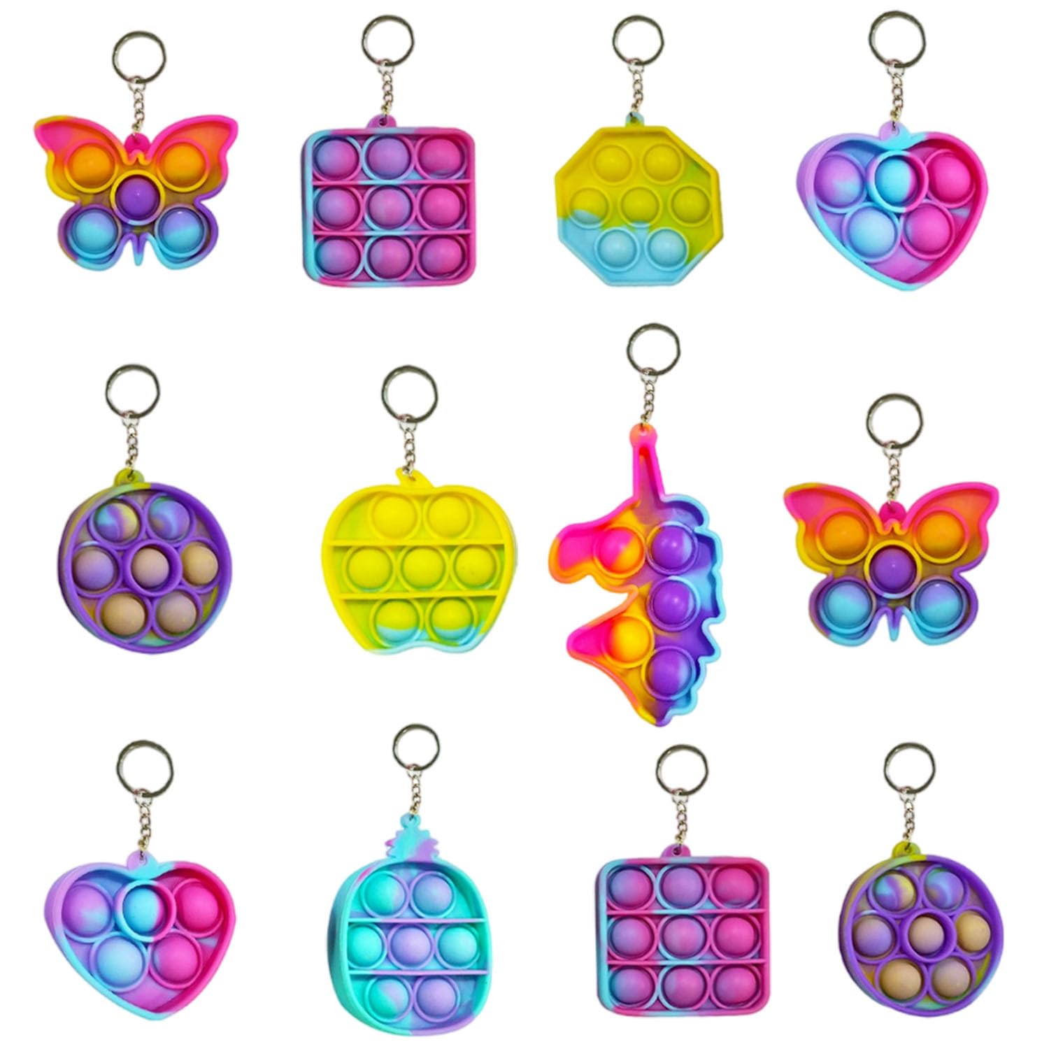 Party Propz Pop It Pop Keychain - 12 Pcs Assorted, Return Gifts for Kids | Simple Fidget Popper Toy | Popit Key chains for Kids Return Gifts | Cute Keychains for Girls | Kids Return Gifts for Birthday