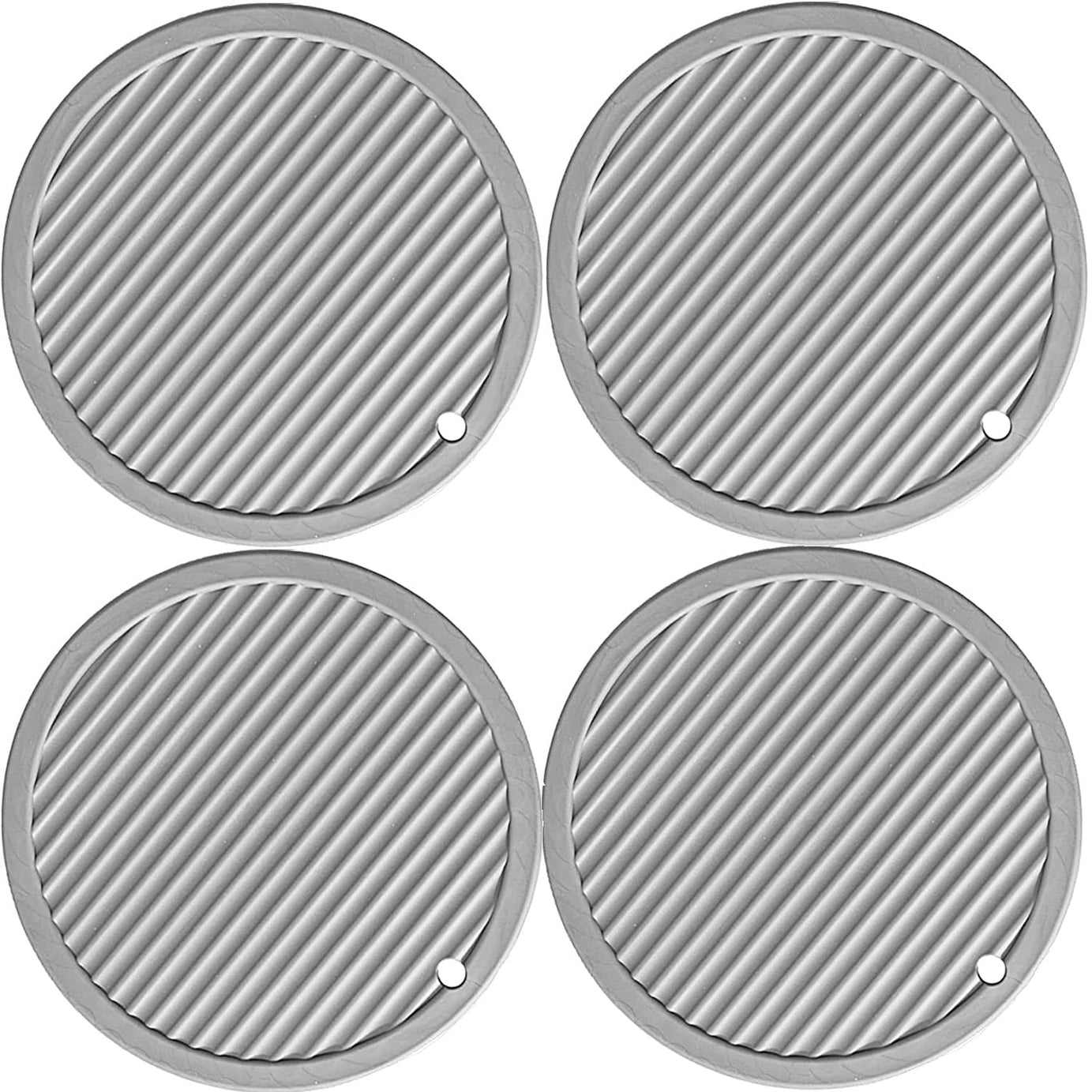 Trifecta Trivet Round Heat Resistant Silicone Pads Set -4 Silicone Coaster - Insulation Mat - 5.7 inch Diameter- Stay Put, Prevents Furniture and Tabletop Damages (Light Grey - 4)