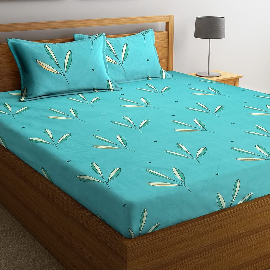 BSB HOME Premium Double Bedsheet with 2 Pillow Covers - 160 TC Supersoft Glace Cotton - Breathable & Wrinkle Free - 3 Pcs Set | Sky Blue Aqua