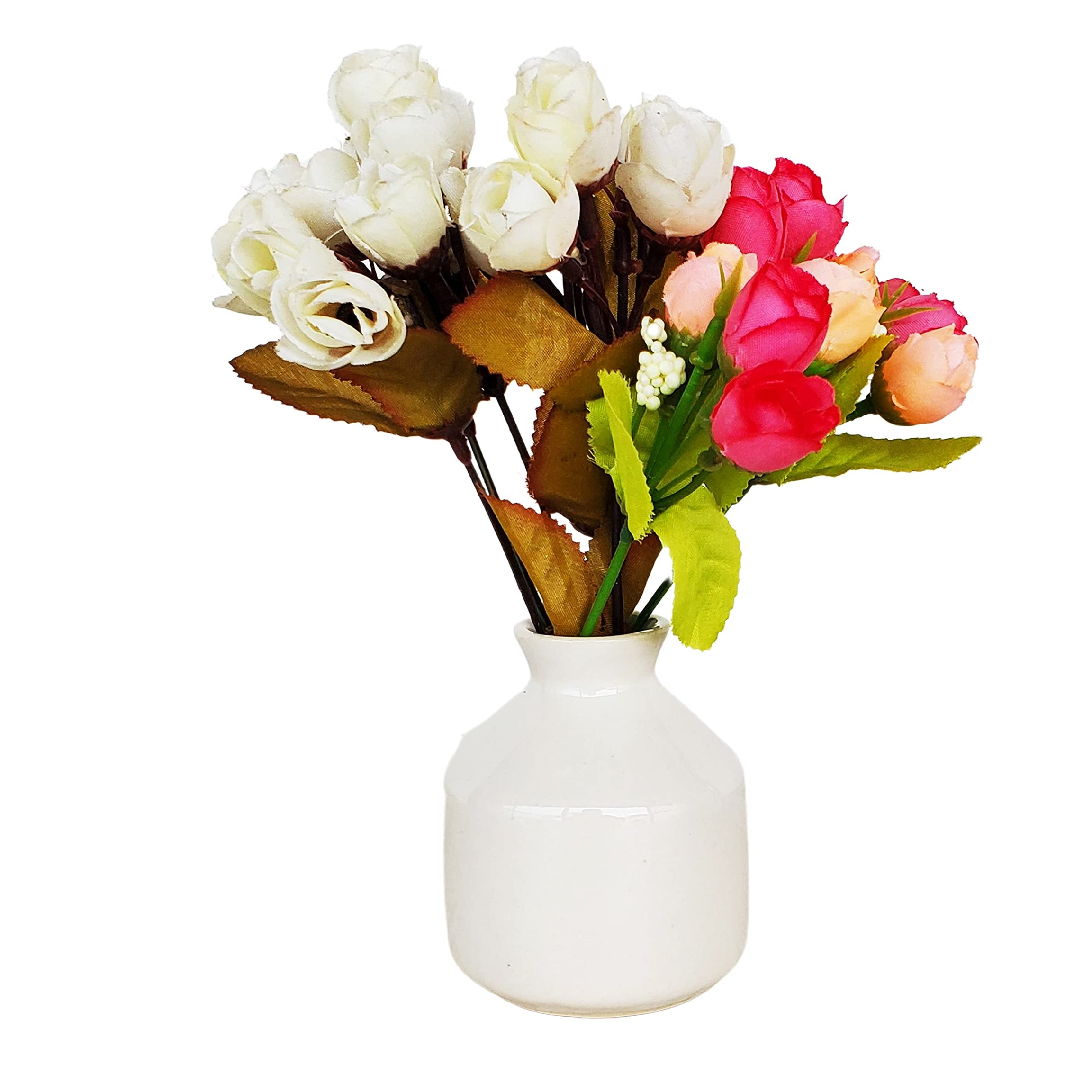 Pure Source India Porcelain Flower Vase without Flowers, (Length 6.5 cm; Width -6.5 cm; Height - 9.5 cm, Off- White)