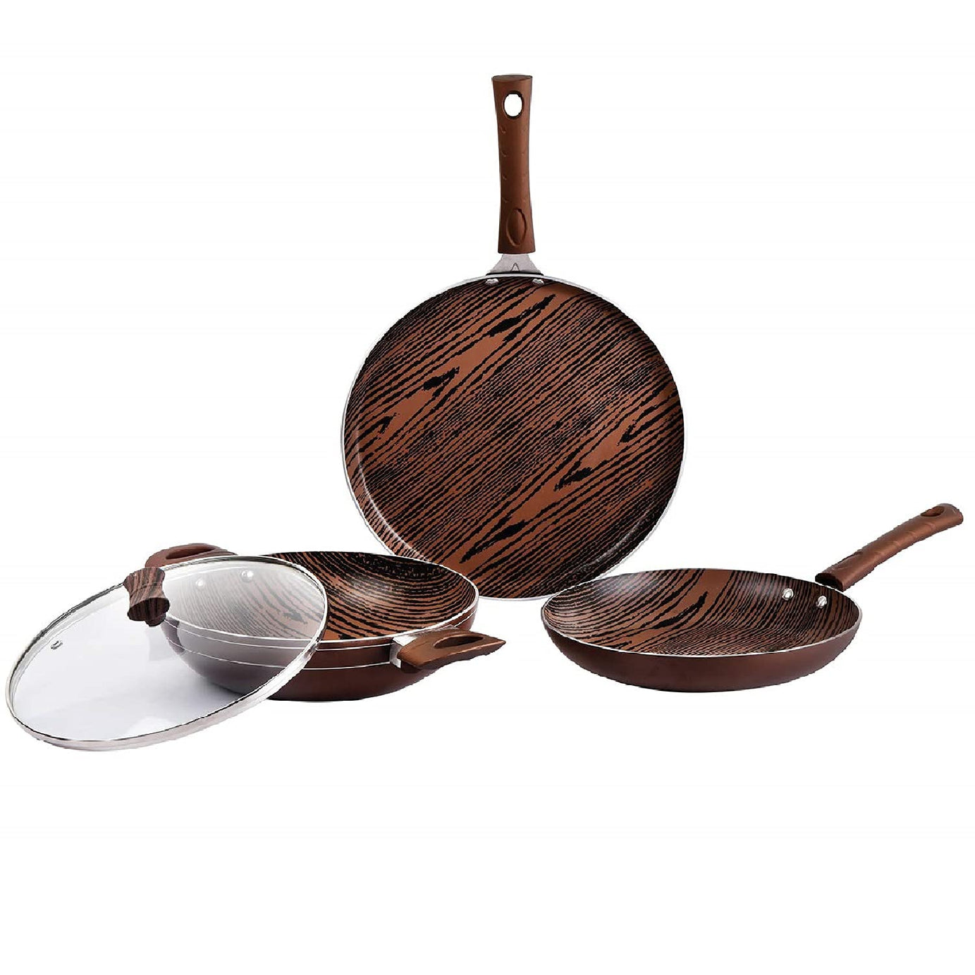 Cello Aluminium Induction Base Non-Stick Cookware Set, Brown, Woody