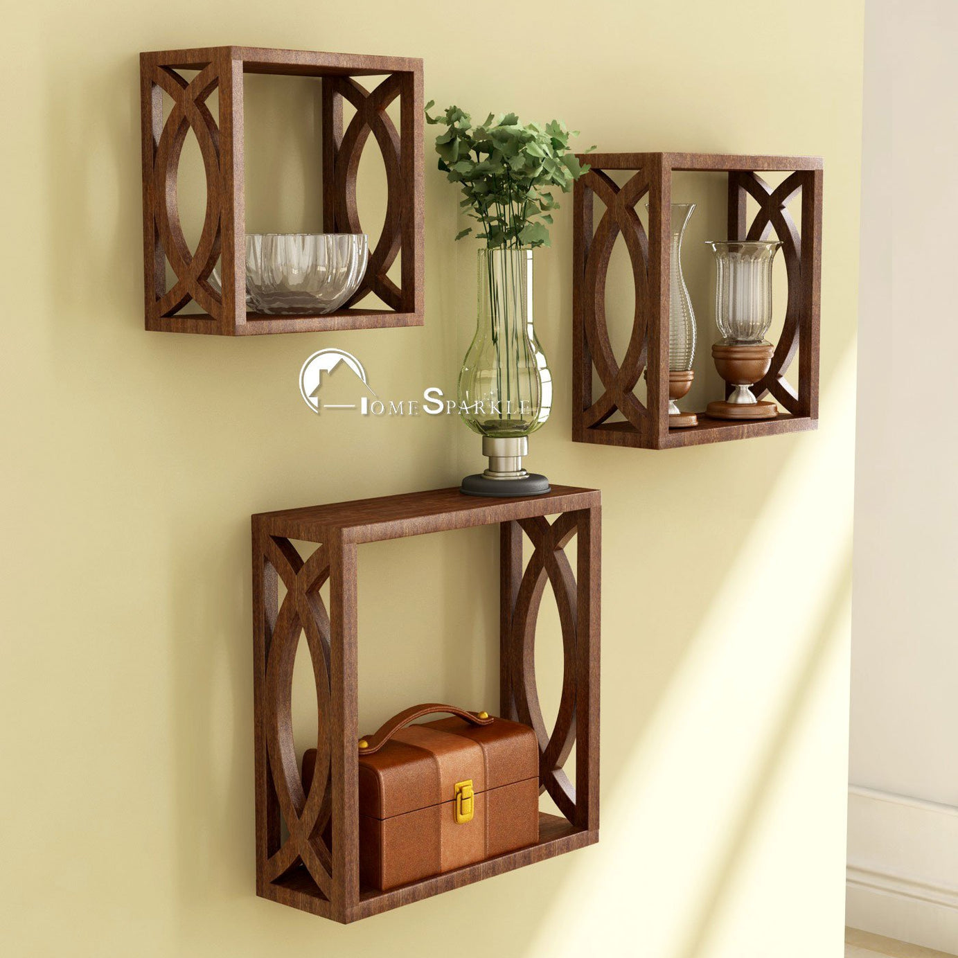 Home Sparkle MDF Wooden Wall Shelves (Brown)