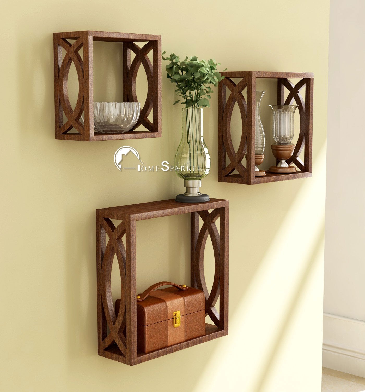 Home Sparkle MDF Wooden Wall Shelves (Brown)