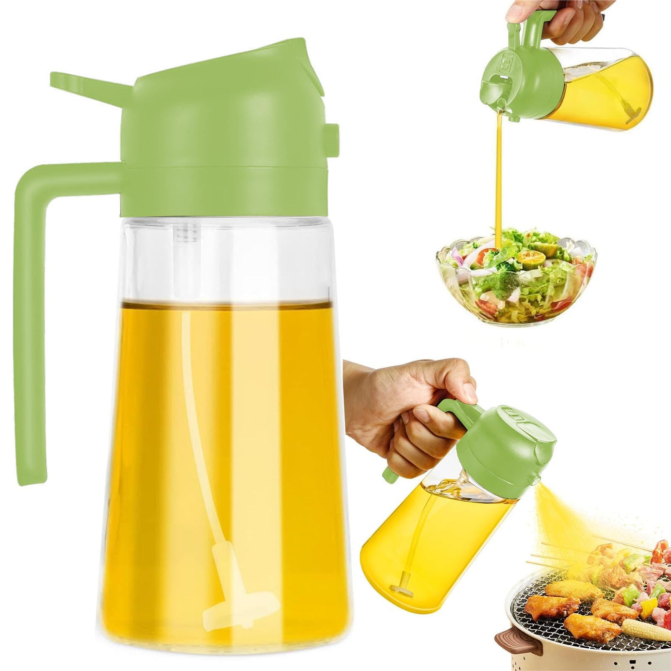 PANCA Big Size Oil Sprayer and Oil Dispenser (600ml) Bottle for Kitchen, Glass Oil Bottle with Premium Nozzle, Oil Sprayer for Air Fryer, Salad, BBQ,Roasting (600ml- Big Size)