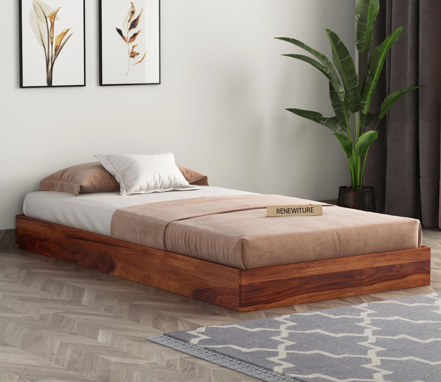 Elavra Bryan Trundle Sheesham Wood Single Size Bed Without Storage for Bedroom Living Room Home Wooden Palang for Hotel (Natural Finish)