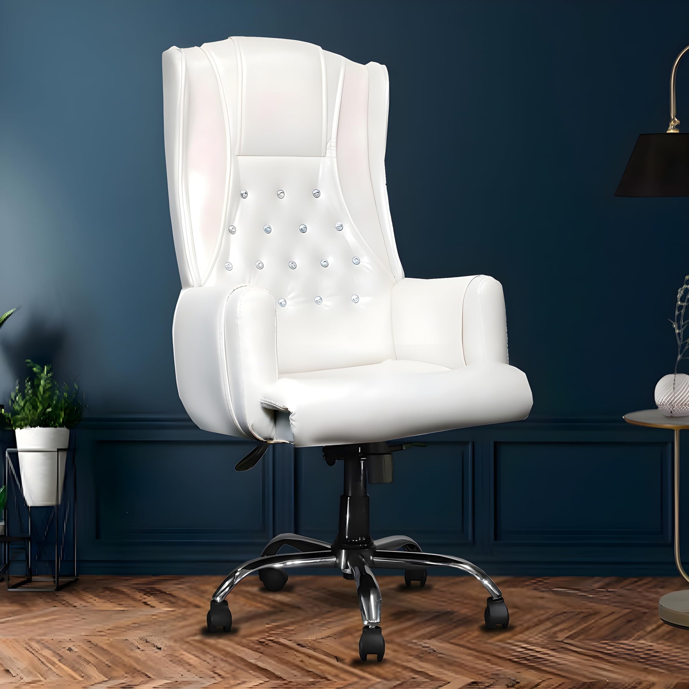 MRC EXECUTIVE CHAIRS ALWAYS INSPIRING MORE Maharaja Leatherette King Size High Back Boss Maharaja Revolving Chair (White)