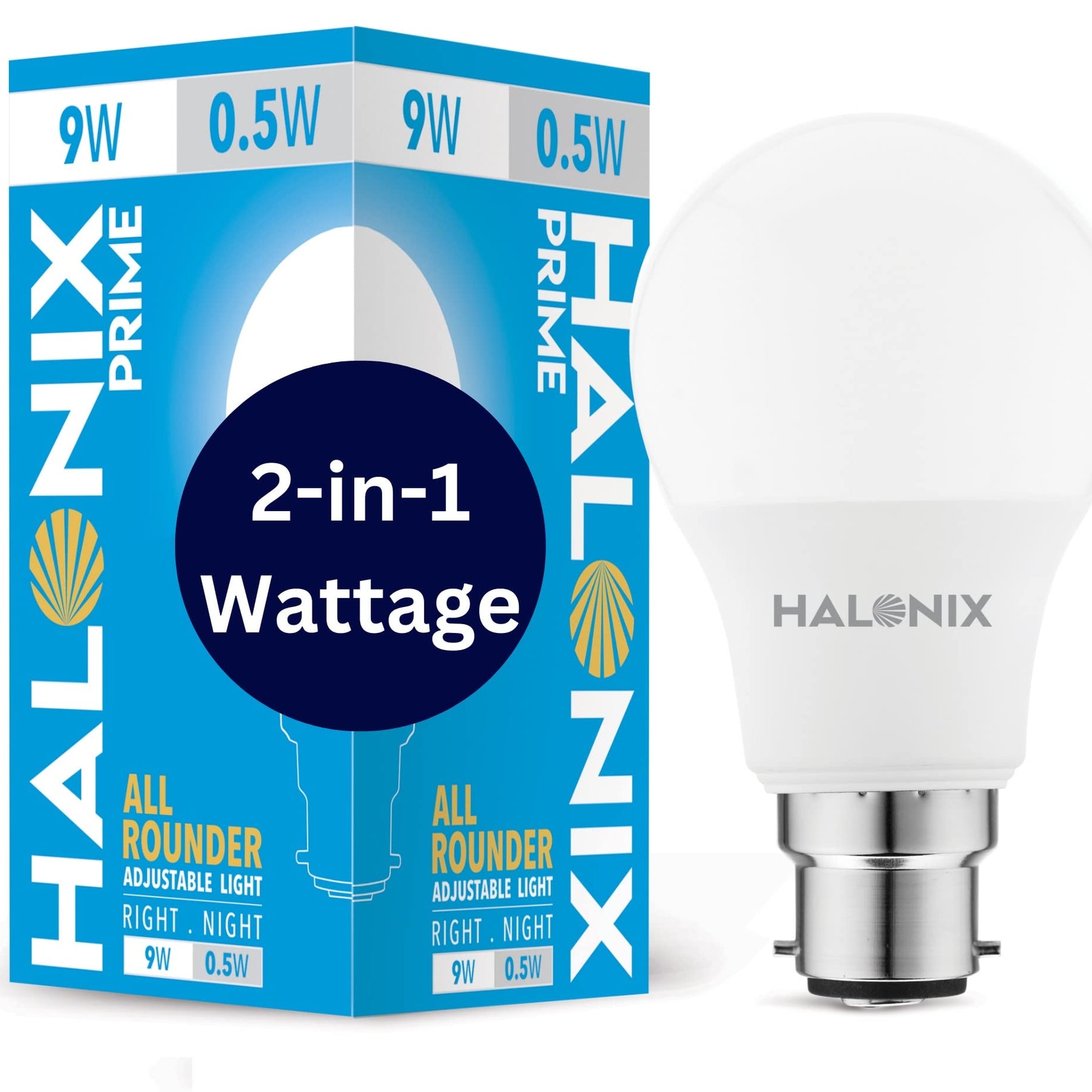 Halonix 2 in 1 All Rounder 9W,0.5W B22D Led Bulb Cool White & Off White,Pack of 1, Multi Wattage with Adjustable led Light