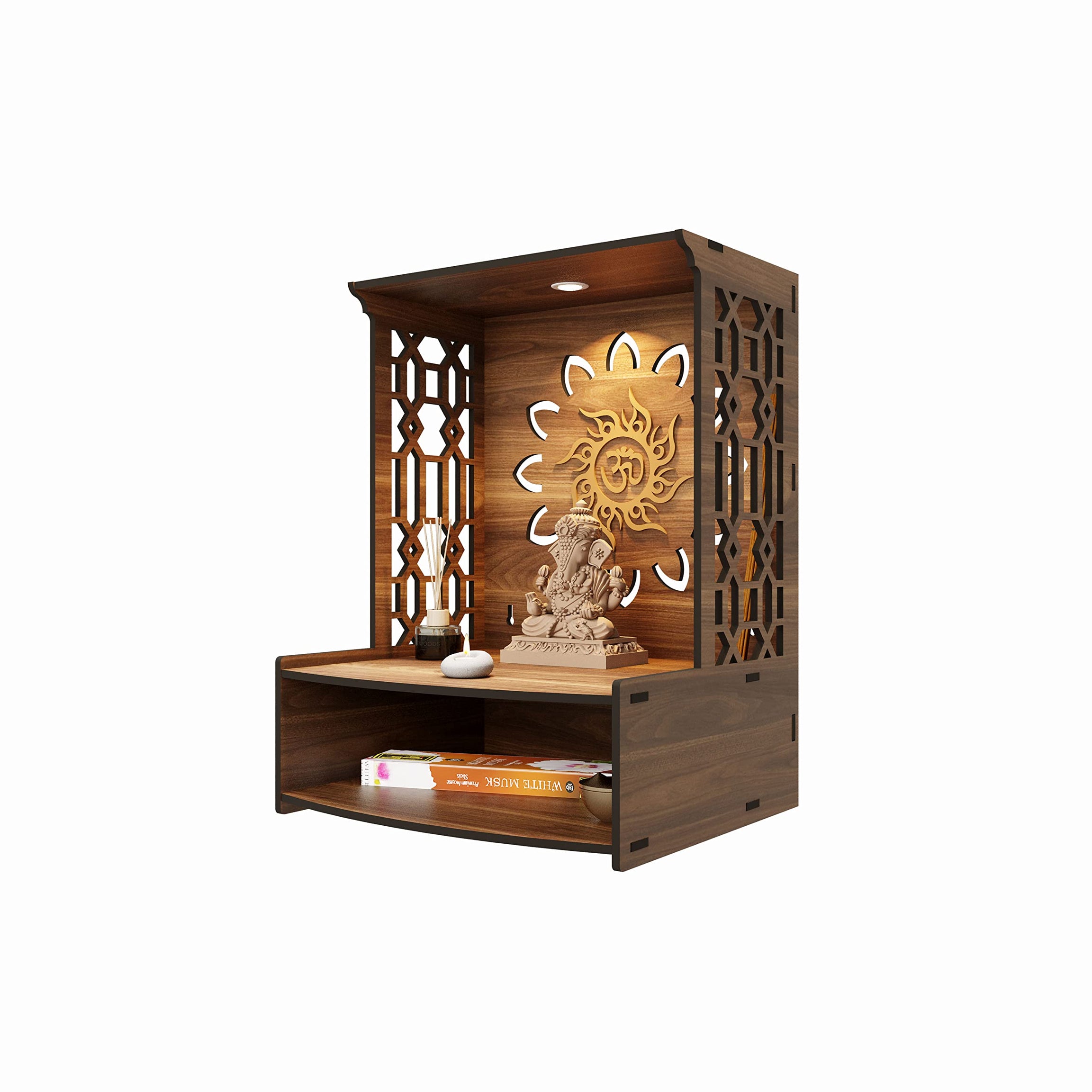 Rellon Industries Mandir for Home Temple for Home Pooja Mandir for Home Beautiful Wooden Temple for Home Pooja Stand for Home and Office with LED Spot Light Temple (A1)