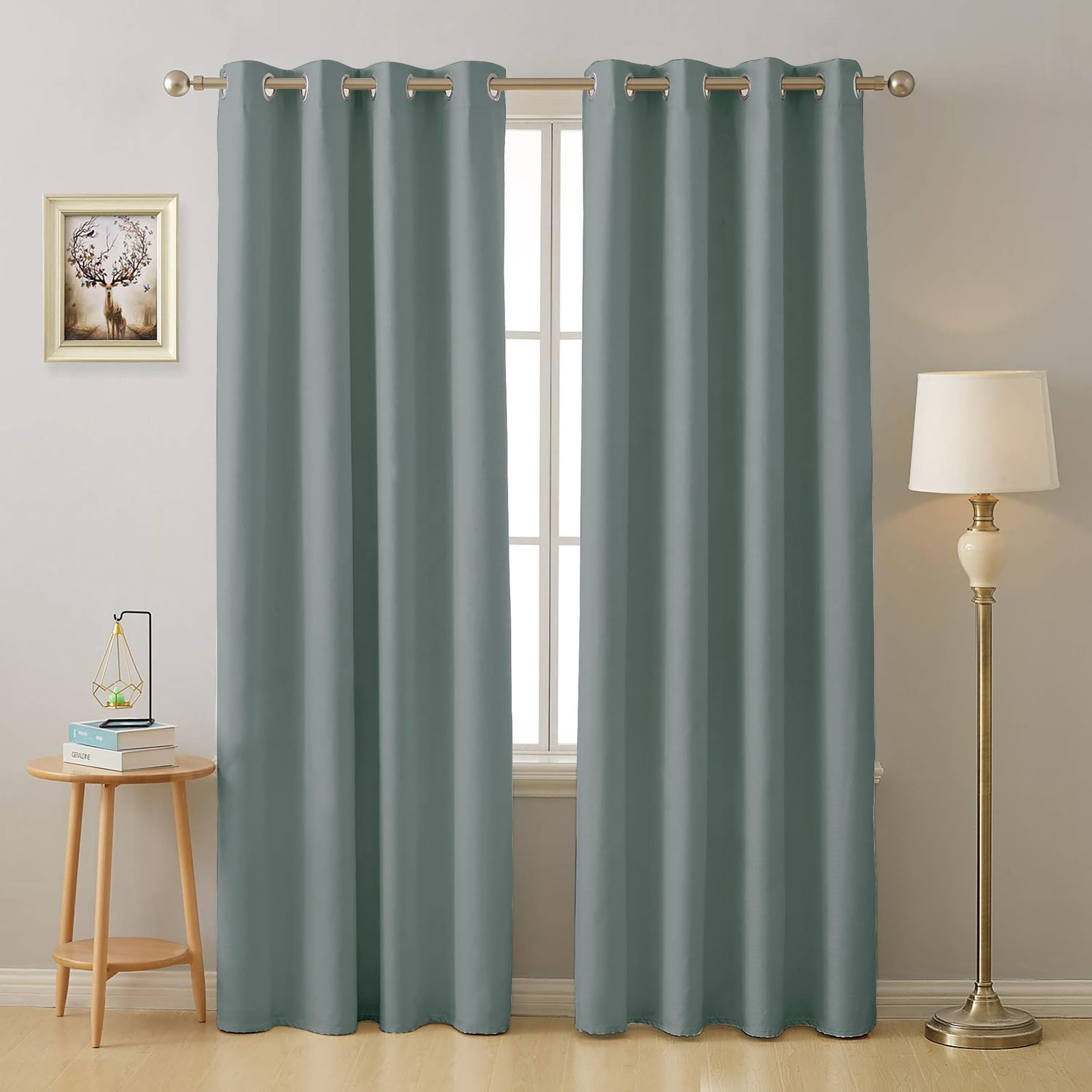 Cloth Fusion Blackout Curtains 9 Feet Long Set of 2 Room Darkening Long Door Curtain (Grey)