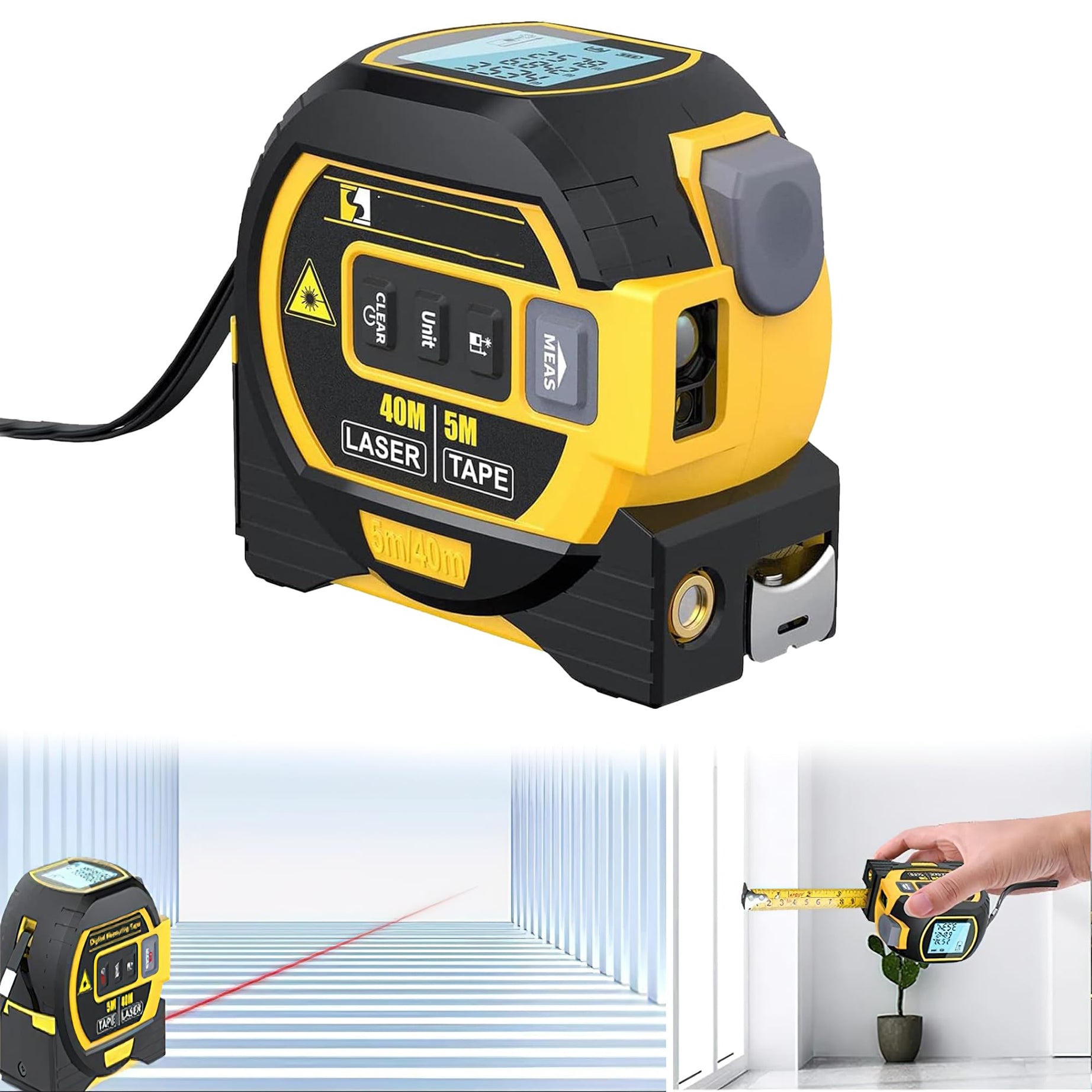 Pivdo 3 in 1 Digital Measuring Tape with Infrared Measurement, 40 Meter Distance Meter Device, Auto Electronic Tools, Inch Measurer, Laser Level Line Machine for Electric Tasks