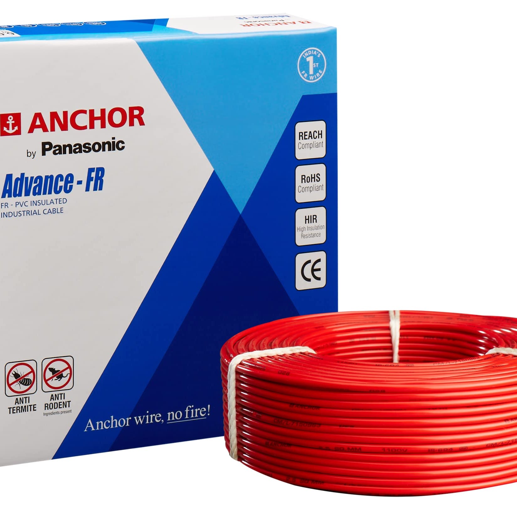 Anchor by Panasonic Advance FR Electric Wire | 4 sq mm PVC Insulated Copper Wire for Home Wiring | 90 Meter Electric Wire Cable for Industrial and Domestic Connections (Red, 27426RD)