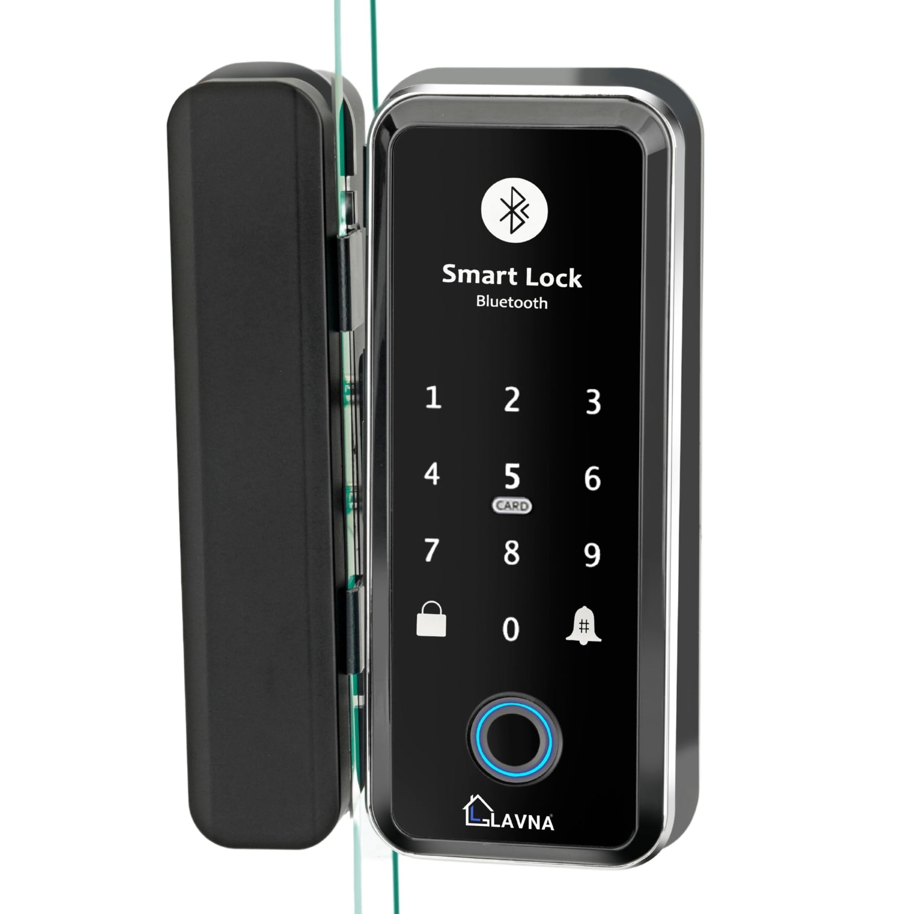 LAVNA LA5 Glass Door Lock with 6 Way of Access Fingerprint, Mobile App, Remote, OTP, PIN & RFID Card for 10-12 mm Glass Doors only (LA5 Bluetooth)