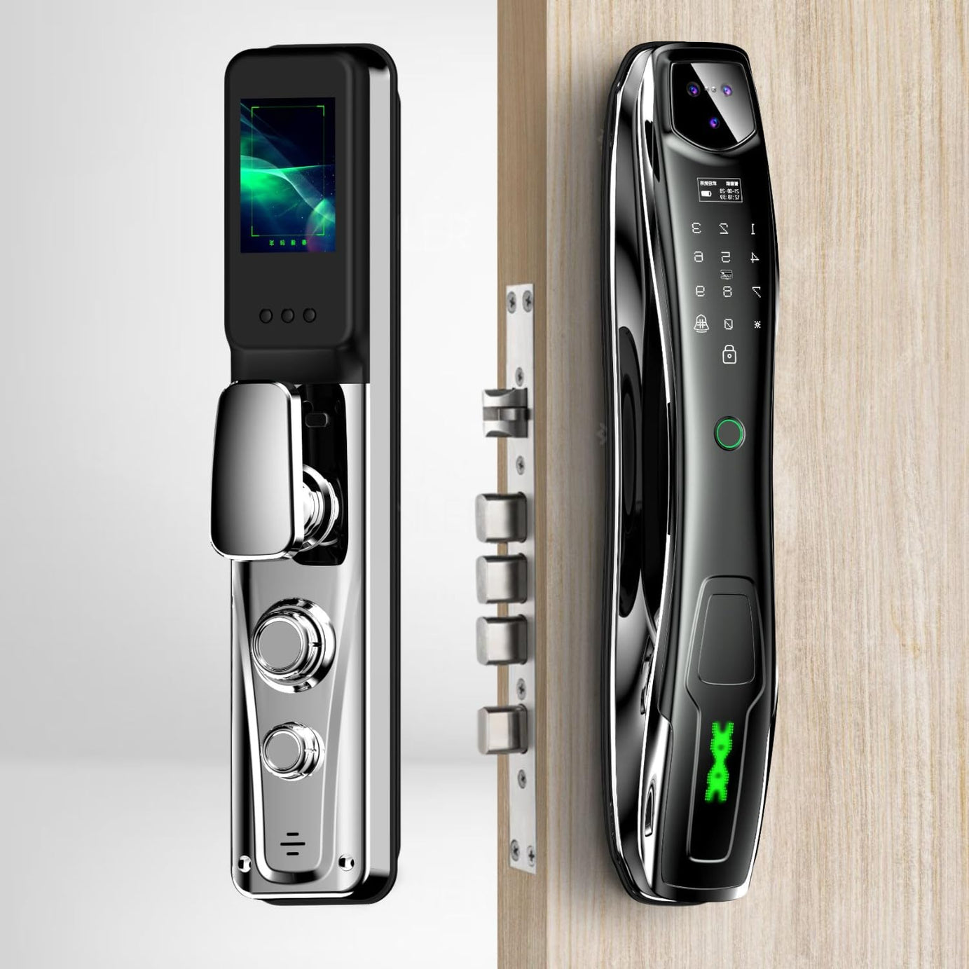 Golens X20 Chrome Smart Lock Digital Door Lock with 3D Face Recognition, LCD Display & Camera Wi-Fi Remote Unlock Using App, Fingerprint, RFID Card, PIN, Manual Key (2 years onsite warranty)