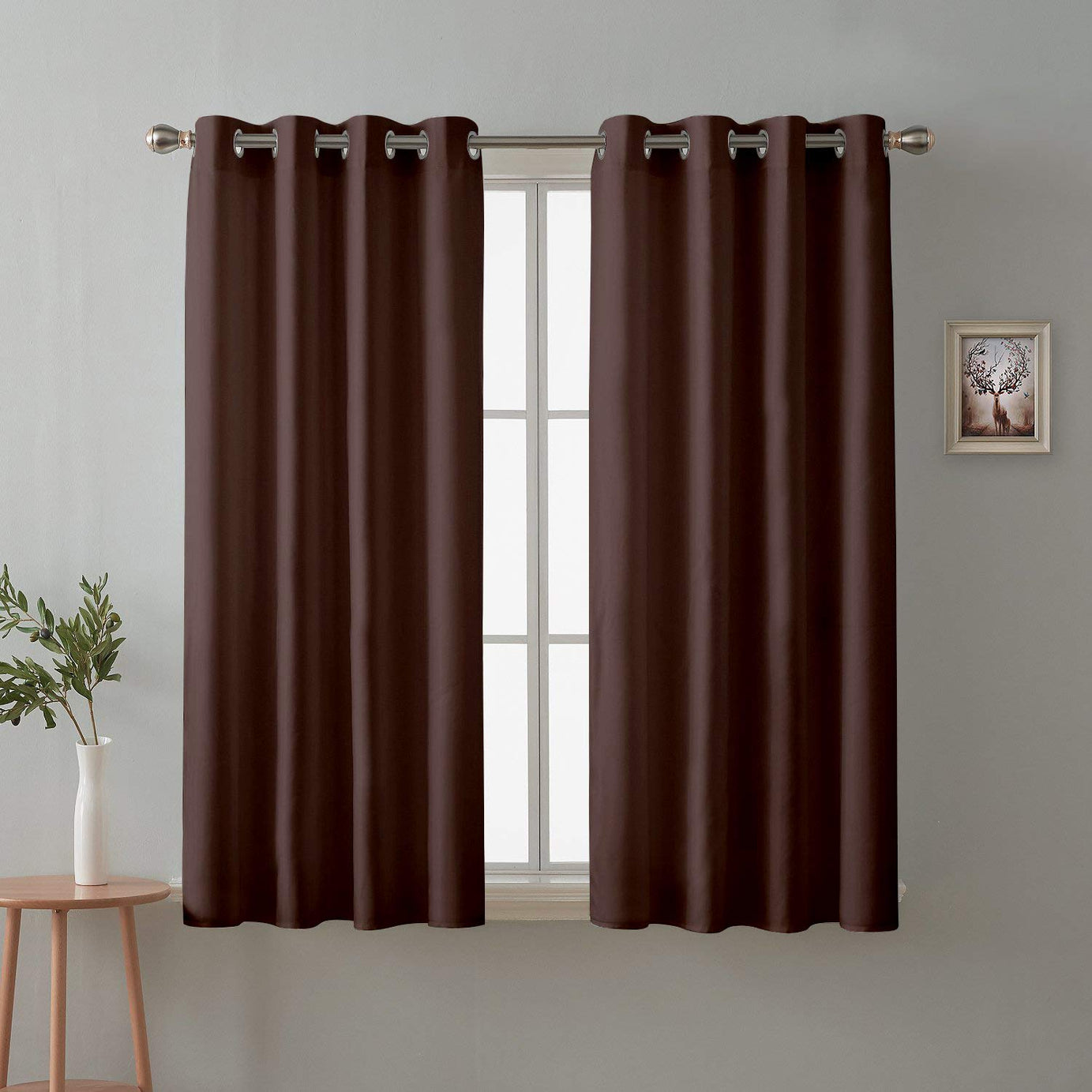 Cloth Fusion Blackout Curtains 5 Feet Long Set of 2 Room Darkening Window Curtain (Dark Brown)