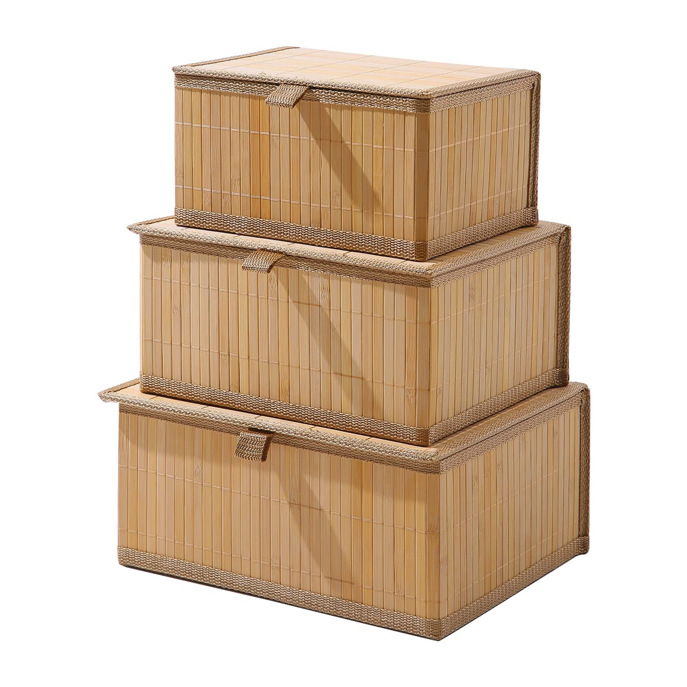 HomeStorie Eco-Friendly Bamboo Storage Boxes with Lid, Brown, Large+Medium+Small, Rectangle, Set of 3 (AR2163)